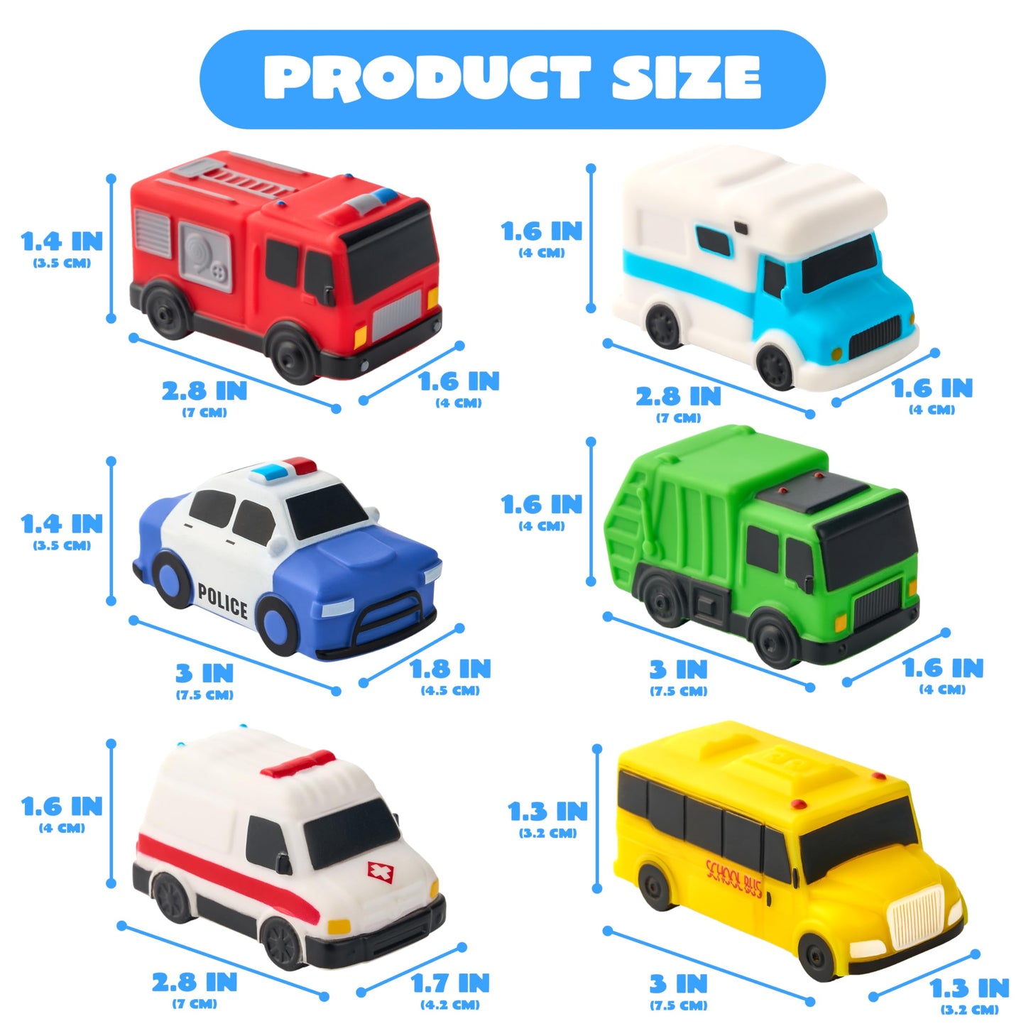JOYIN 6 Pcs Car Bath Toys, Sealed & No-Hole & Mold Free Bathtub Toys for Kids, Non-Toxic & Soft Water Vehicles Toys, Squeezable & Float on Water, Bath