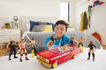 Mattel WWE Action Figure & Toy Vehicle Set, Rey Mysterio Main Event Figure & Lucha Low Rider Car with Launching Action & Hydraulics
