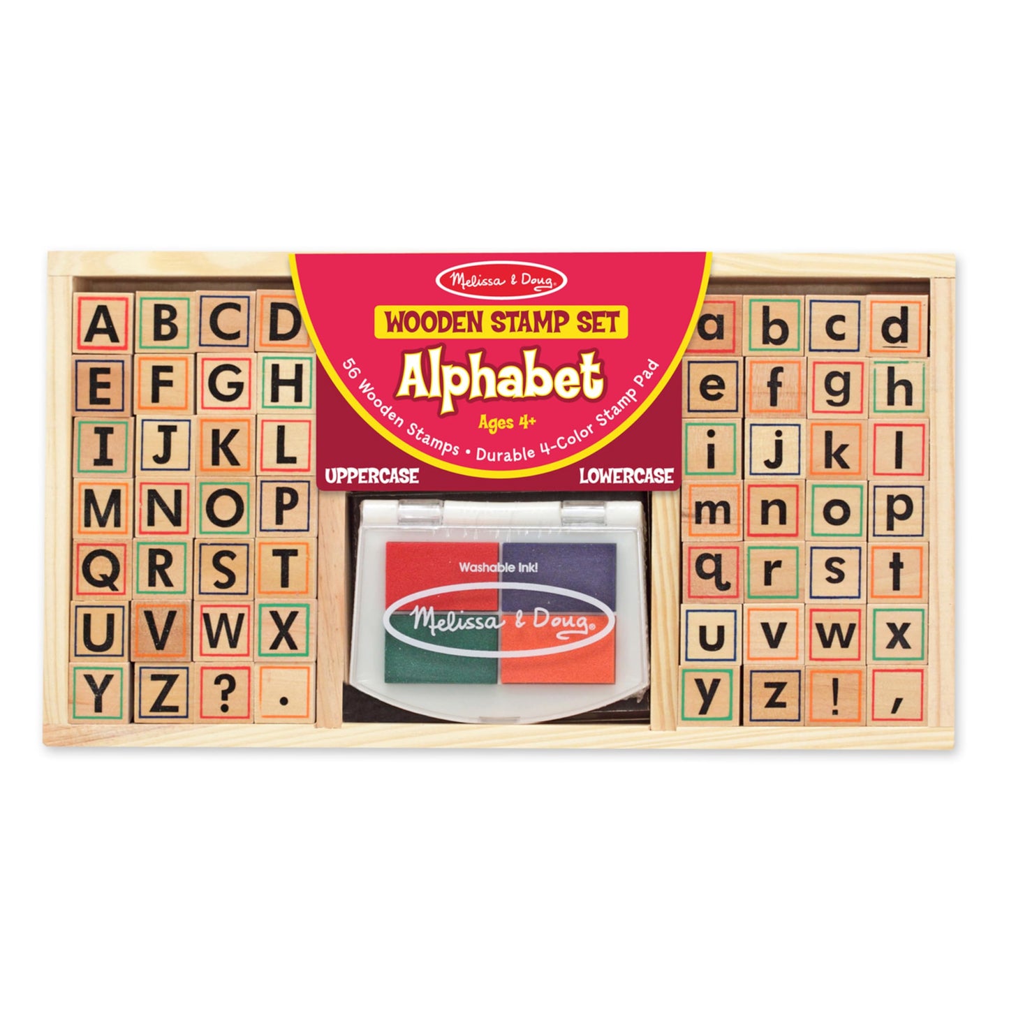 Melissa & Doug Wooden Alphabet Stamp Set - 56 Stamps with Lower-Case and Capital Letters Preschool Writing Toys, ABC Stamps, Kids Arts & Crafts,
