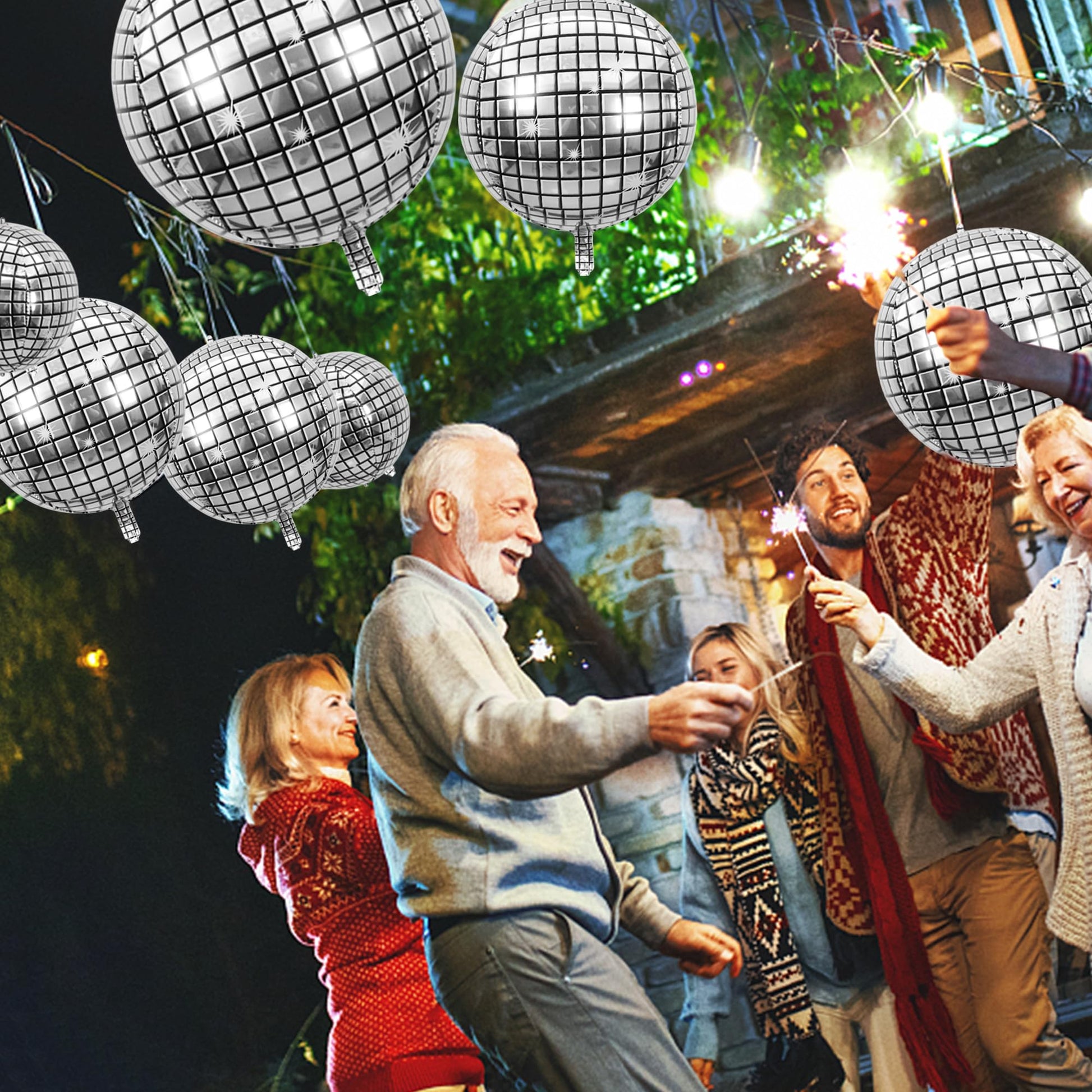 30 PCS Disco Ball Balloons Different Sizes- 4D Large Disco Balloons 10 Inch 15 Inch 18 Inch 22 Inch Assorted Round Metallic Silver Disco Balloons