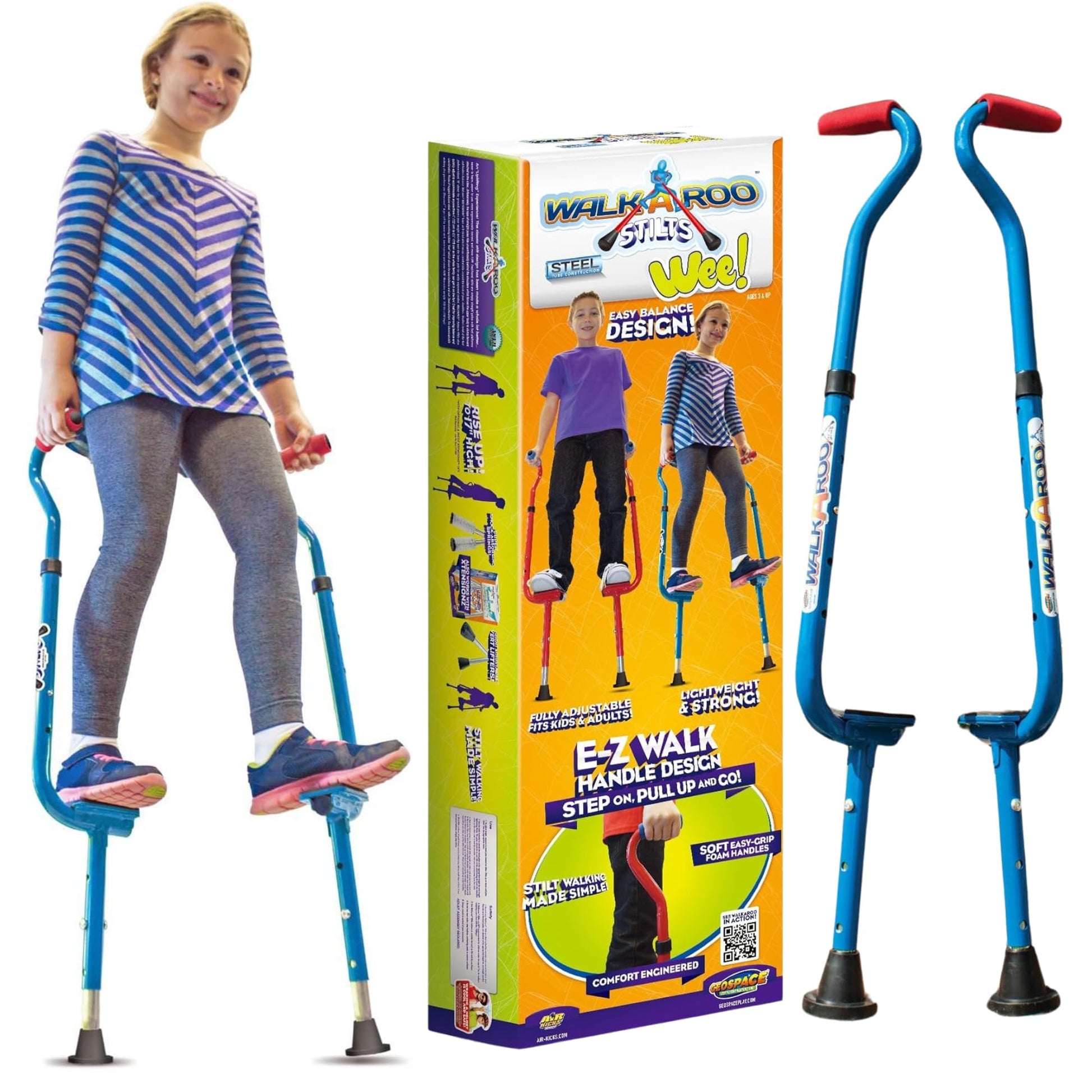 Geospace Adjustable Walkaroo Steel Wee Balance Stilts for Kids - Indoor/Outdoor Play, Exercise, Steel Stilts for Kids- Up to 120 lbs, Height