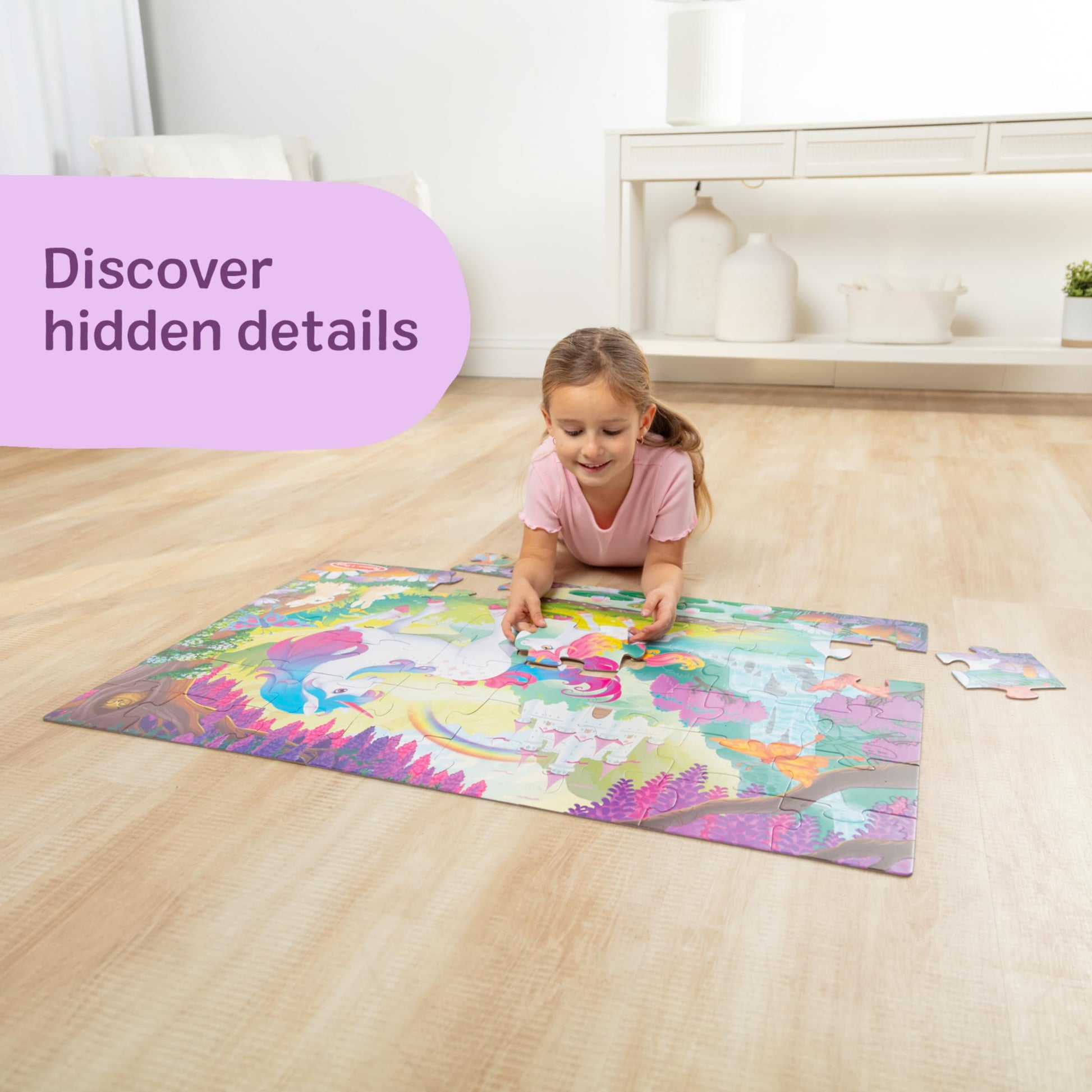 Melissa & Doug Glow-in-The-Dark Unicorn Jumbo Floor Puzzle, 48-Piece Jigsaw Puzzle with Hidden Details, Kids Puzzles for Girls & Boys Ages 4 and Up -