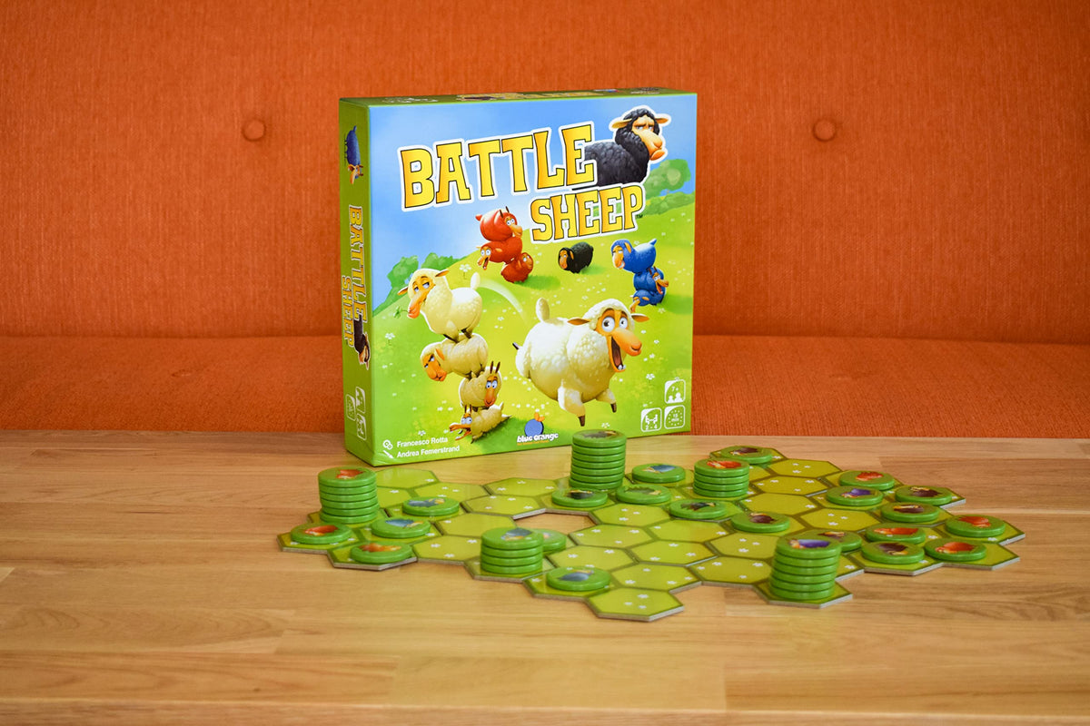 Battle Sheep Abstract Strategy Board Game with Animal Sheep Theme by Blue Orange Games - Family or Adult Strategy Board game for 2 to 4 players