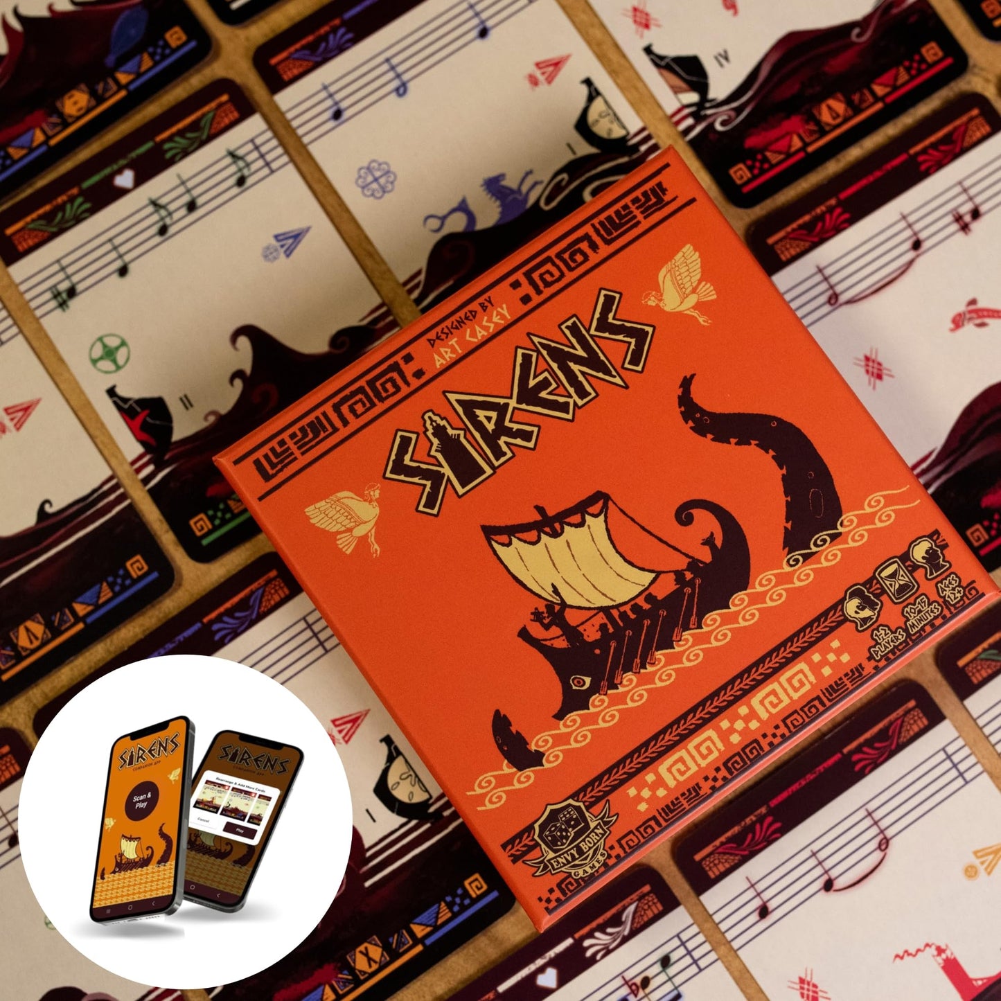 Envy Born Games Sirens | Greek Mythology Travel Board | Strategic Musical Card Drafting for 1-2 Players, Ages 12+ | Easy to Learn for Family Night |