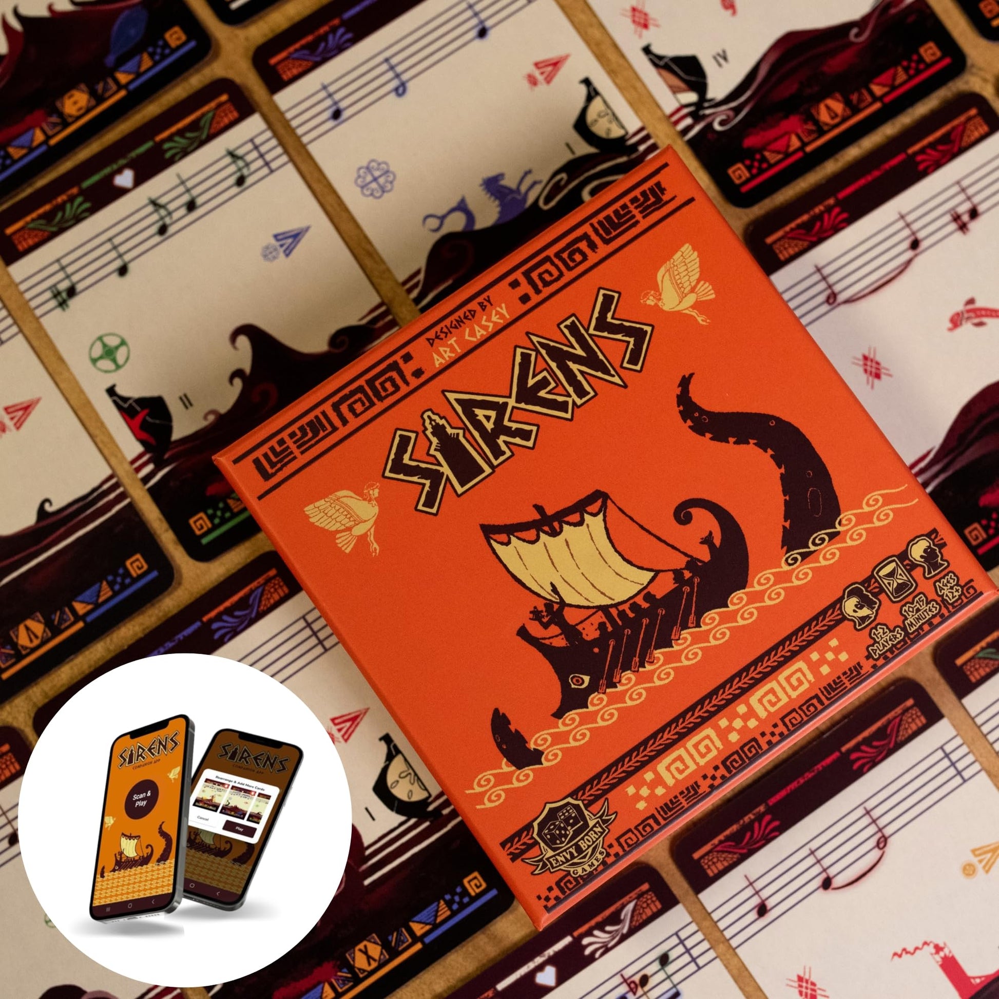 Envy Born Games Sirens | Greek Mythology Travel Board | Strategic Musical Card Drafting for 1-2 Players, Ages 12+ | Easy to Learn for Family Night |