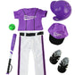 Purple Baseball Uniform Outfit 7pc for 18-Inch Dolls | Premium Quality & Trendy Design | Dolls Clothes