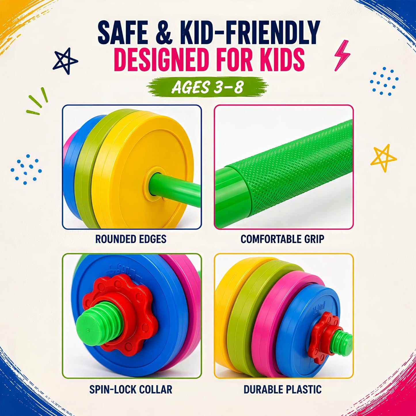 Liberty Imports Kids Barbell Weight Set - Adjustable Workout Toy Equipment for Children Pretend Play Exercise - Toddler Beginner Gym, Fitness