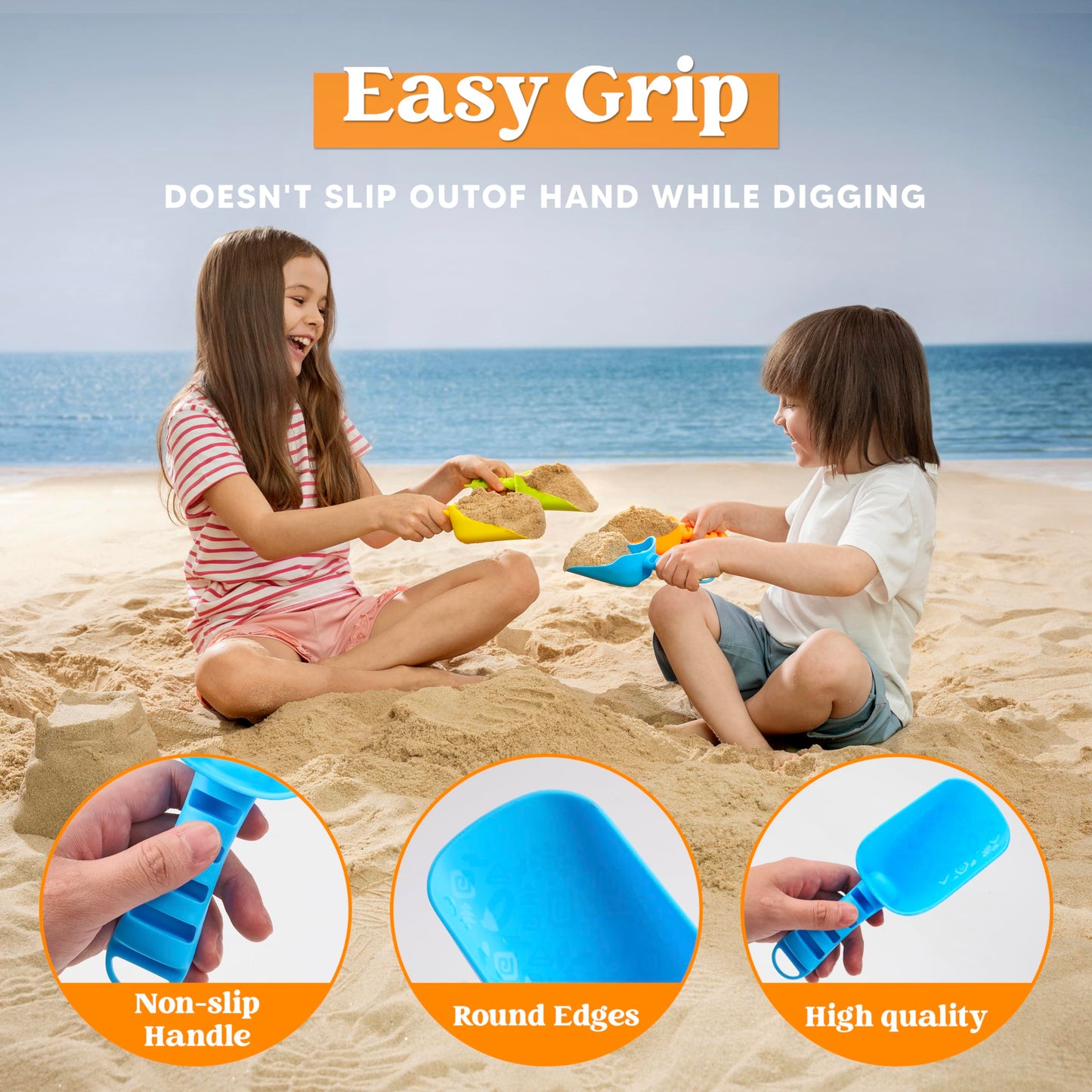 Sloosh Beach Sand Shovels for Kids - 4 Packs Shovels Colorful Scoops Travel Sand Toys for Toddlers Kids Outdoor Digging Play, Heavy Duty Plastic