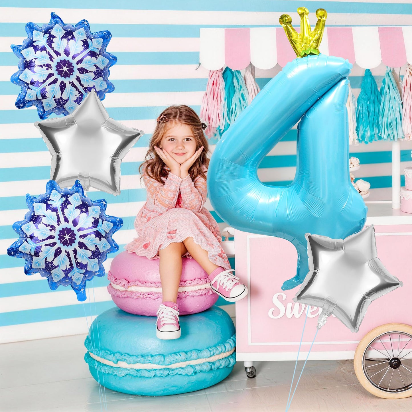 7Pcs 4th Birthday Party Decorations Balloons Snowflake Star Number Balloons