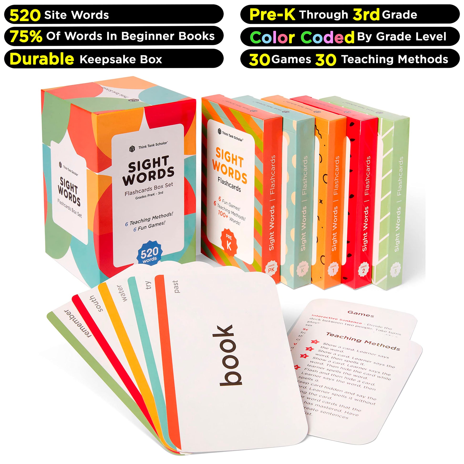Award-Winning Sight Words Flash Cards - 520 High Frequency Words for Kids Ages 3-9 - Dolch & Fry List - Learn to Read for Preschool, Kindergarten