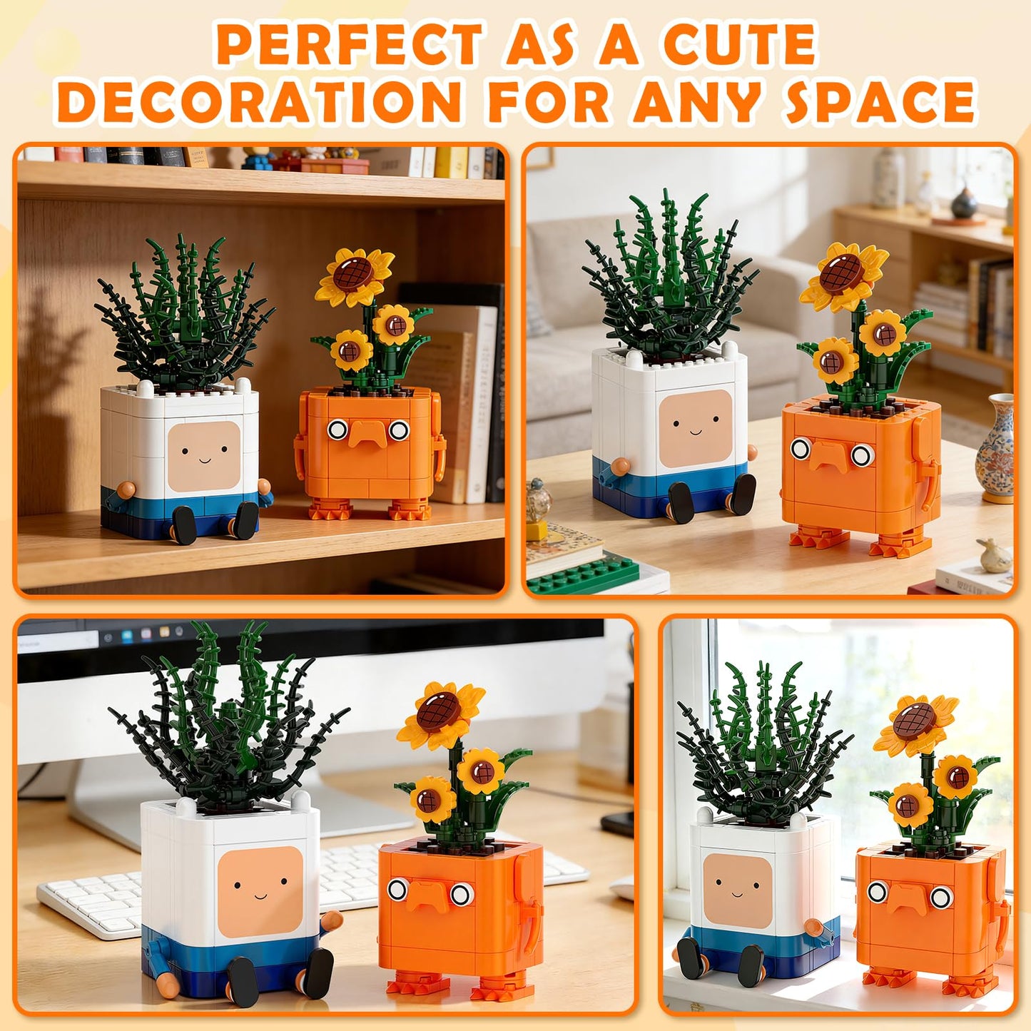 Happy Emotional Plants Botanical Building Blocks Set, Sunflower Plant Compatible with Lego Botanical Set, Succulents Desk Decor for Bedroom Office
