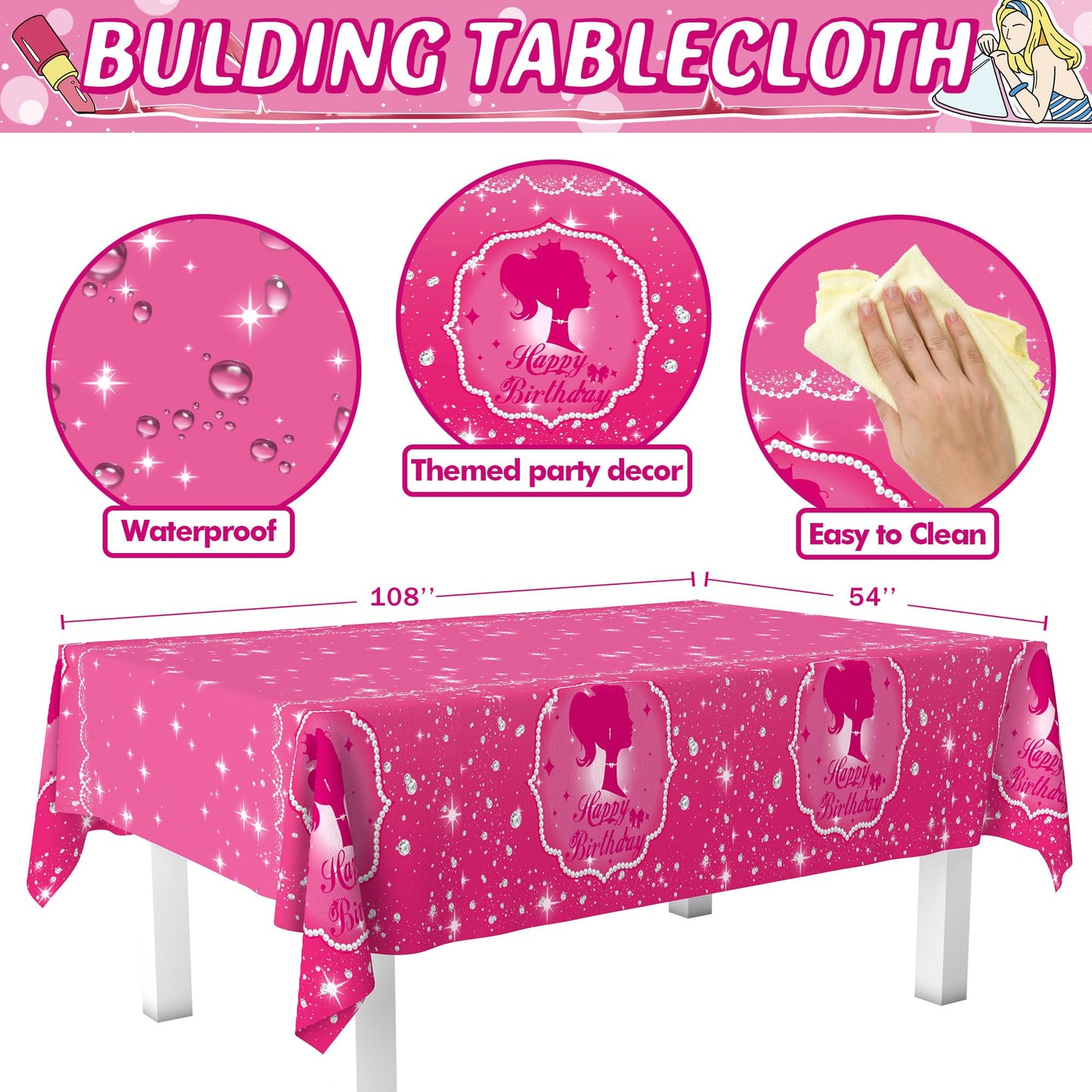 KULUJIA 162-Piece Hot Pink Birthday Tableware Set for 20 Guests