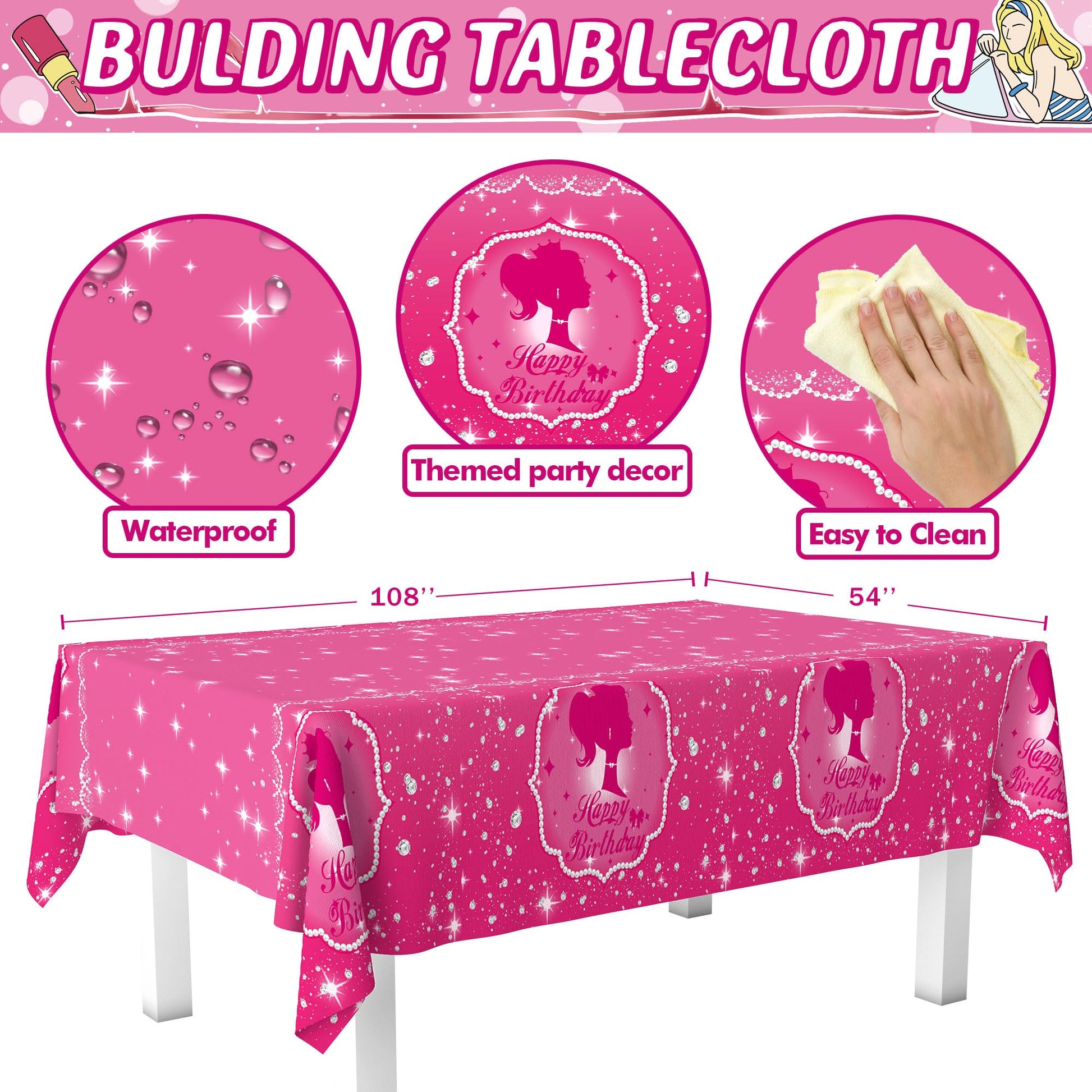 KULUJIA 162-Piece Hot Pink Birthday Tableware Set for 20 Guests
