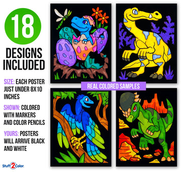 Super Pack of 18 Fuzzy Velvet Coloring Posters (Dinosaurs Edition) - Arts & Crafts for Boys and Girls - Great for After School, Travel, Quiet Time