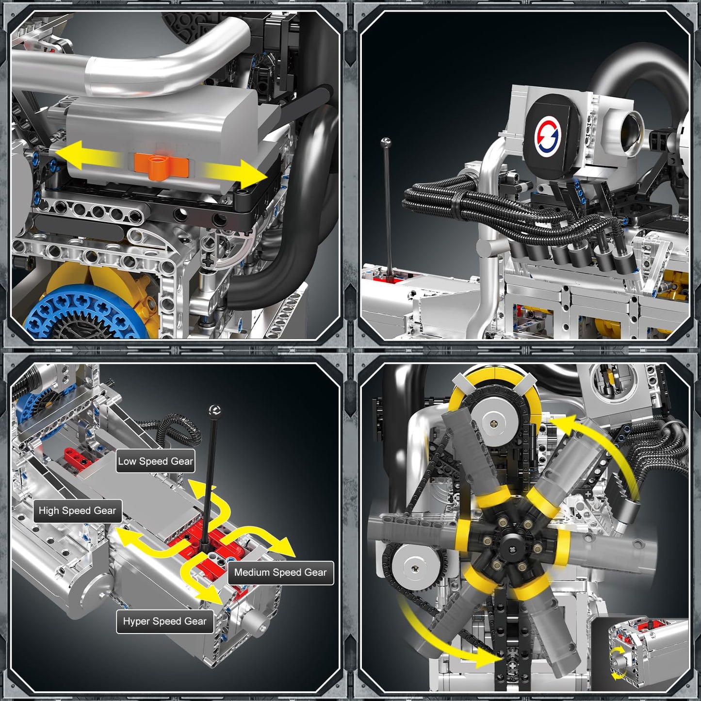 Mould King Rotary Engine Model Kit That Runs, 2177 Pieces Building Blocks Sets for Adults with Motor and Battery Box, Mechanical Science Education