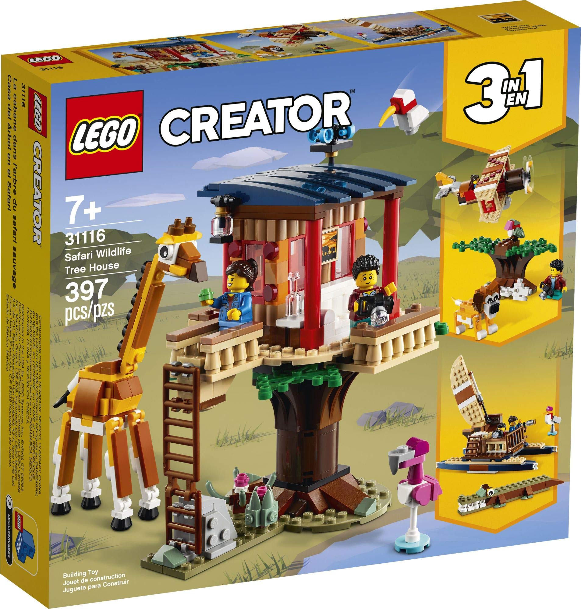 LEGO Creator 3in1 Safari Wildlife Tree House 31116 Building Kit Featuring a House Toy, Biplane Toy and Catamaran Toy; Best Building Sets for Kids Who