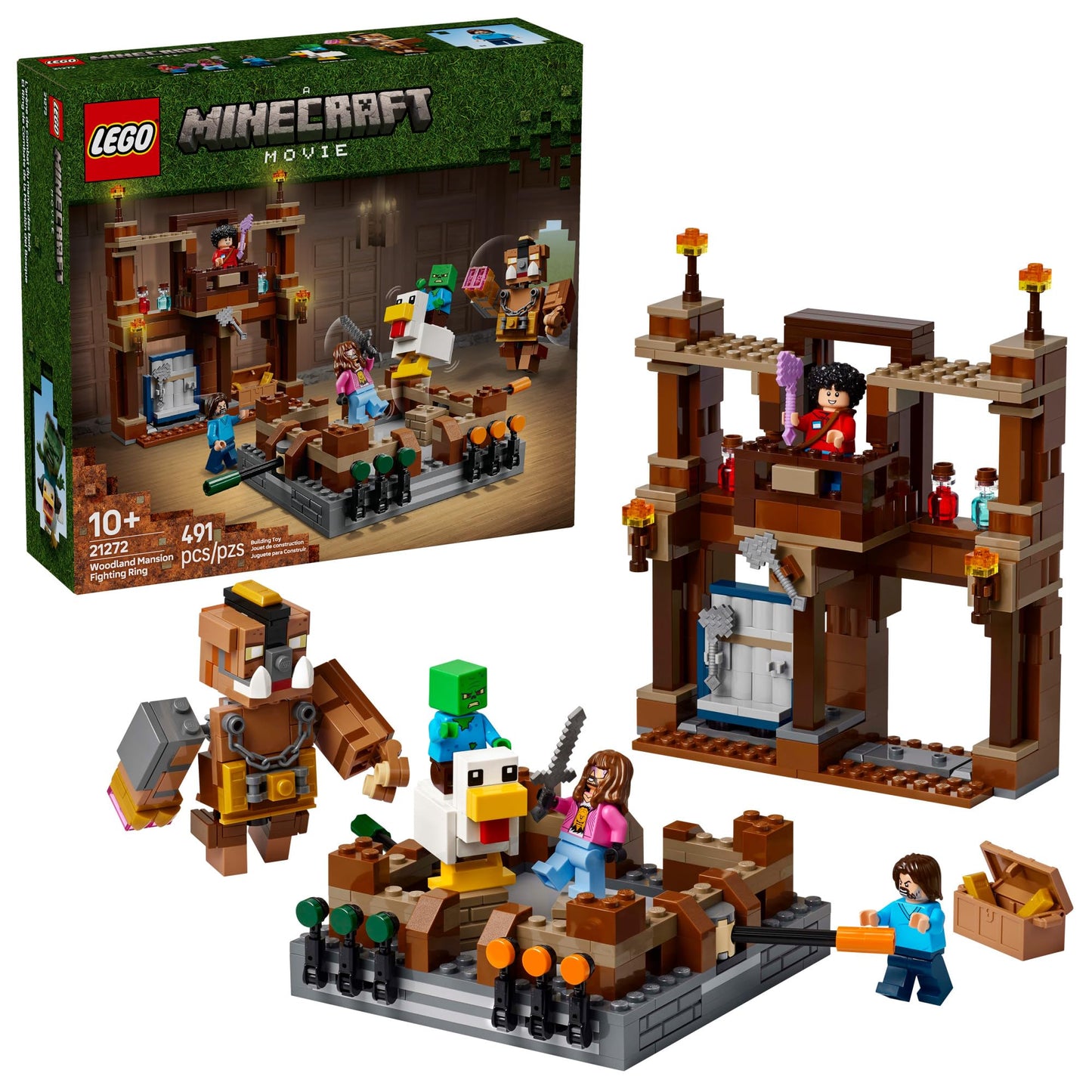LEGO Minecraft Woodland Mansion Fighting Ring - Building Toy for Kids Age 10+ - Includes Steve, Garrett, & Henry Minecraft Figures, Plus a Chicken