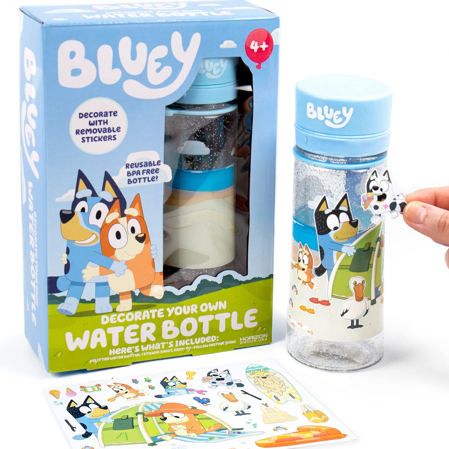 Bluey Decorate Your Own Water Bottle, Repositionable Stickers, Great For Bluey Birthday Parties, Summer Sports, and More, Reusable BPA-Free Water