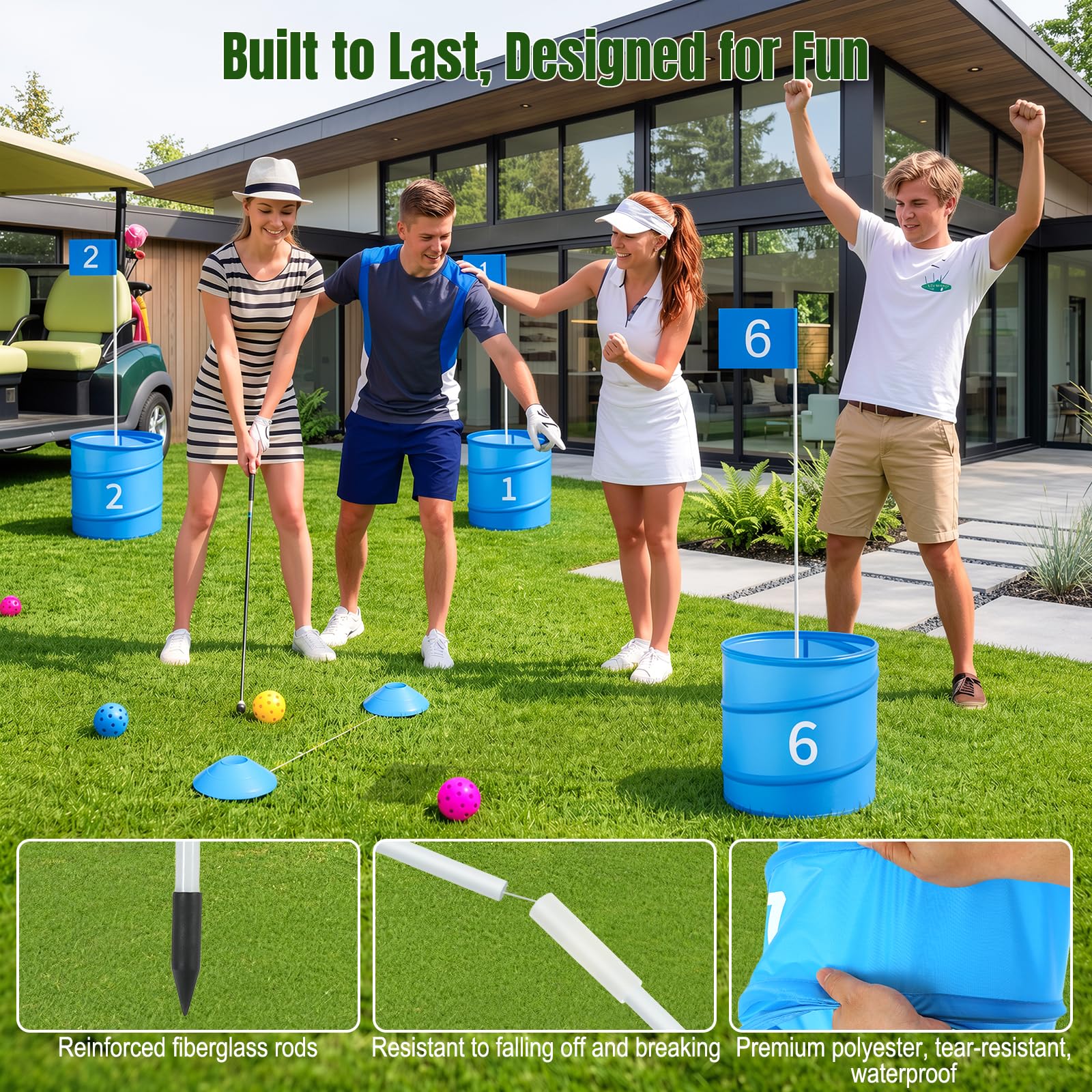 MoKo Backyard Golf Game, Portable Battle Golf Set with 6 Buckets,No Clubs