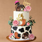 Cowgirl Cake Topper Pink Ball Horse Boho Flower Grass Artificial Eucalyptus Cake Decorations for Western Theme Cowgirl Birthday Pink Flower Horse
