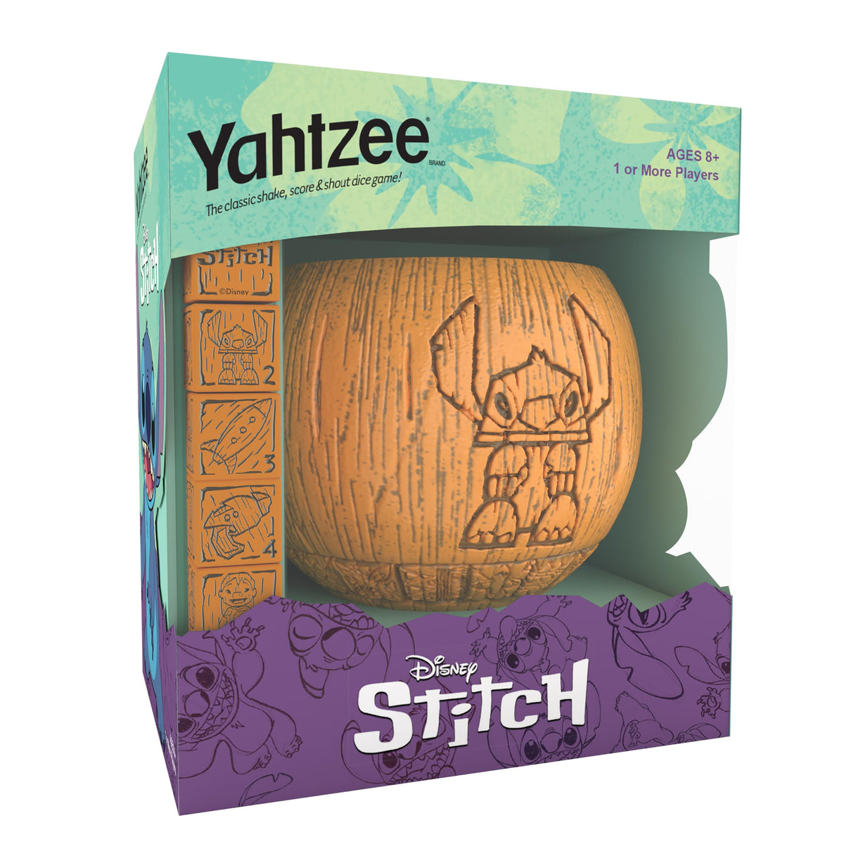 YAHTZEE: Disney Stitch, Collectible Tiki Style Dice Cup, Classic Dice Game Based on Disney’s Lilo & Stitch, Great for Family Night, Officially