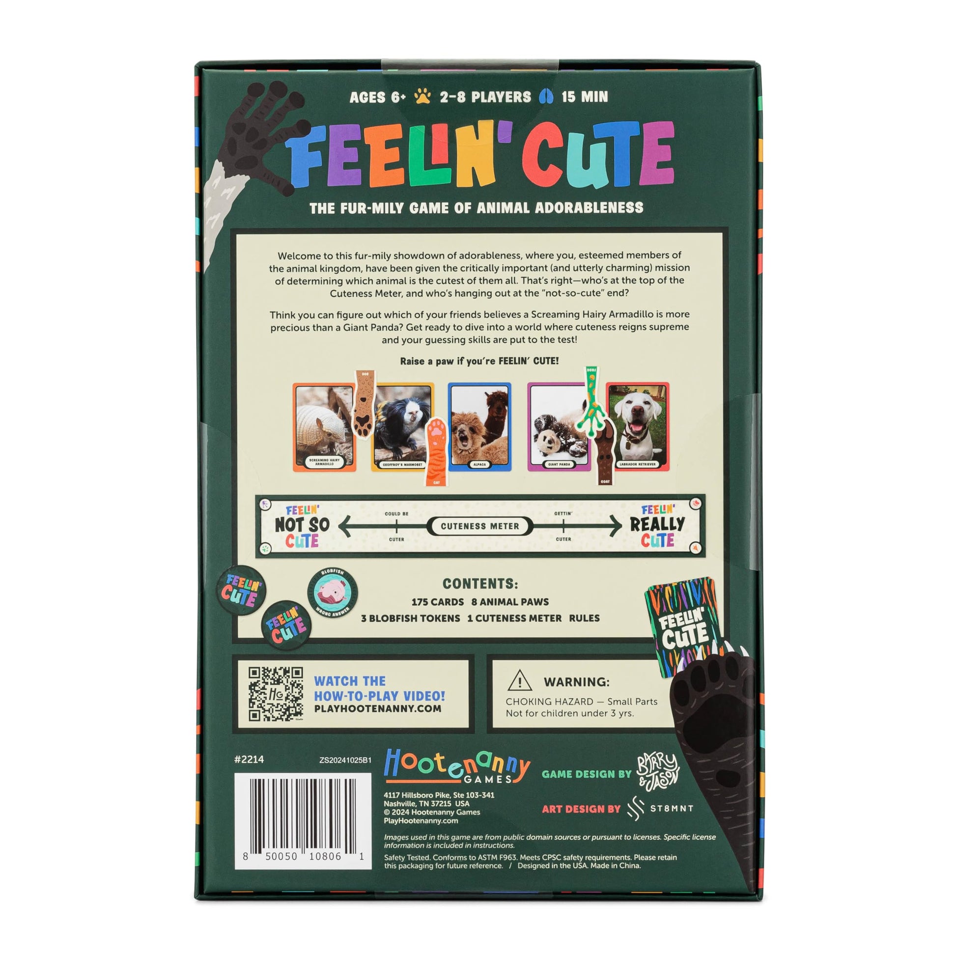 Hootenanny Games Feelin’ Cute Family Party Game | Determine Which Animals are Cutest | Perfect for Family Game Night | 2-8 Players, Ages 6+
