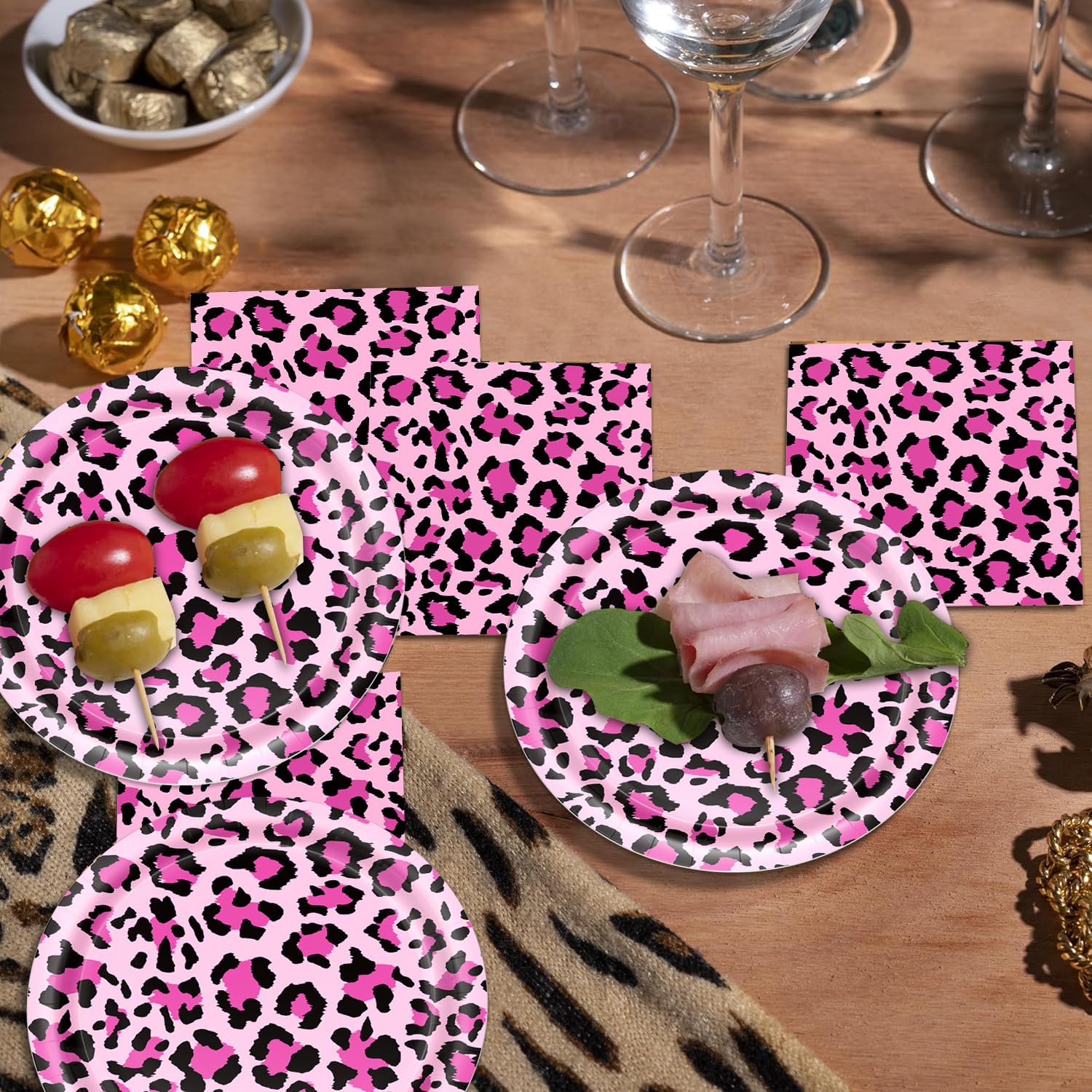 Cheetah Party Decorations Tableware Set, Serves 24 Guests - Cheetah Print Birthday Decorations includes Plates, Napkin, Forks, Leopard Print Party