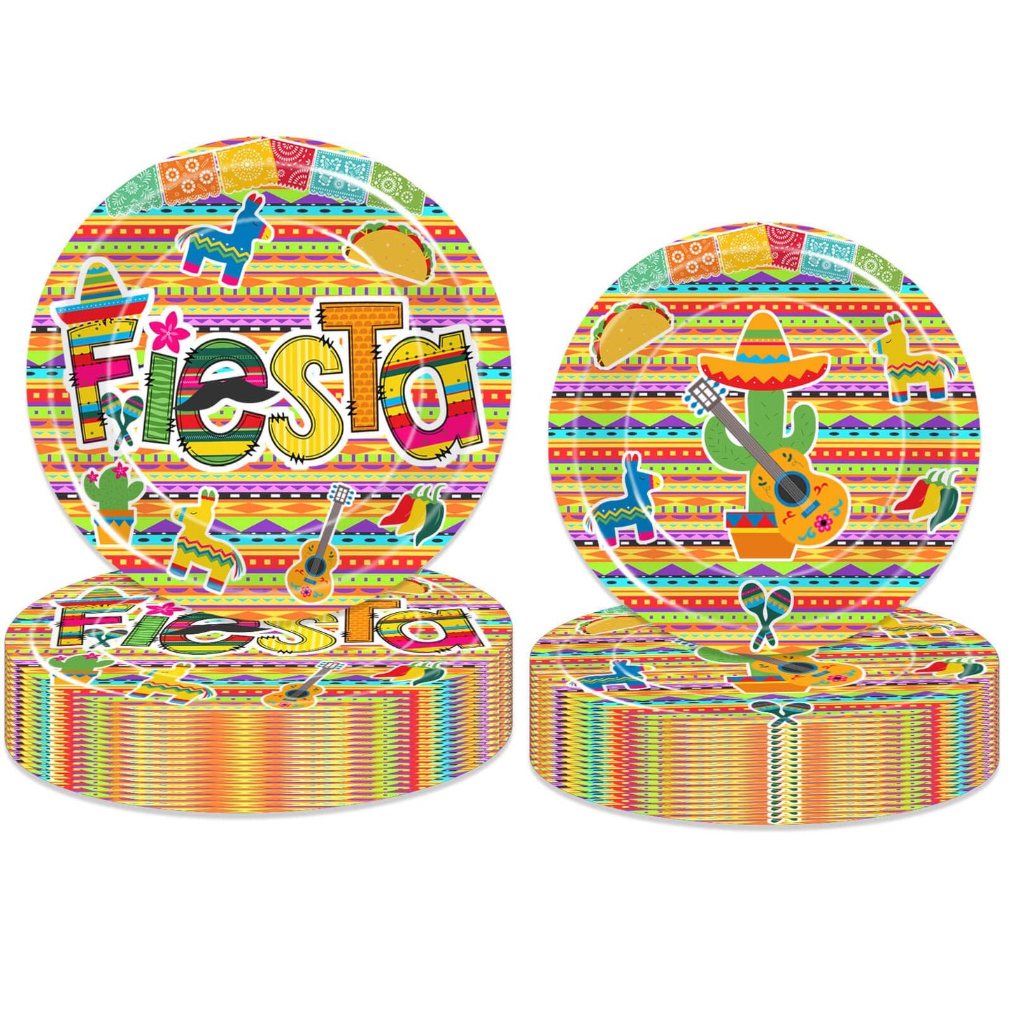 Fiesta Party Tableware Colorful Stripes Mexico Disposable Paper Plates Dinnerware for Cinco De Mayo Theme Colorful Stripes Flags Birthday Baby Shower