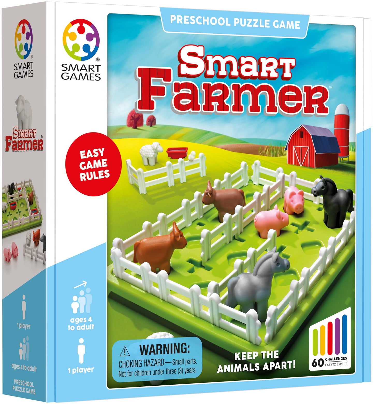 SmartGames Smart Farmer - Barnyard STEM Focused Cognitive Skill-Building Logic Puzzle Game with 60 Challenges for Ages 5+