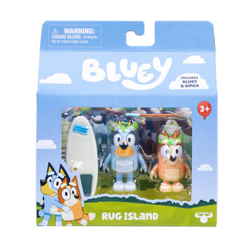 Bluey Figure 2-Pack Rug Island. 2 Episode-Themed Figures with Moving Arms & Paddleboard Accessories, 2.5-3" (6-7.6 cm) Poseable Toys for Kids