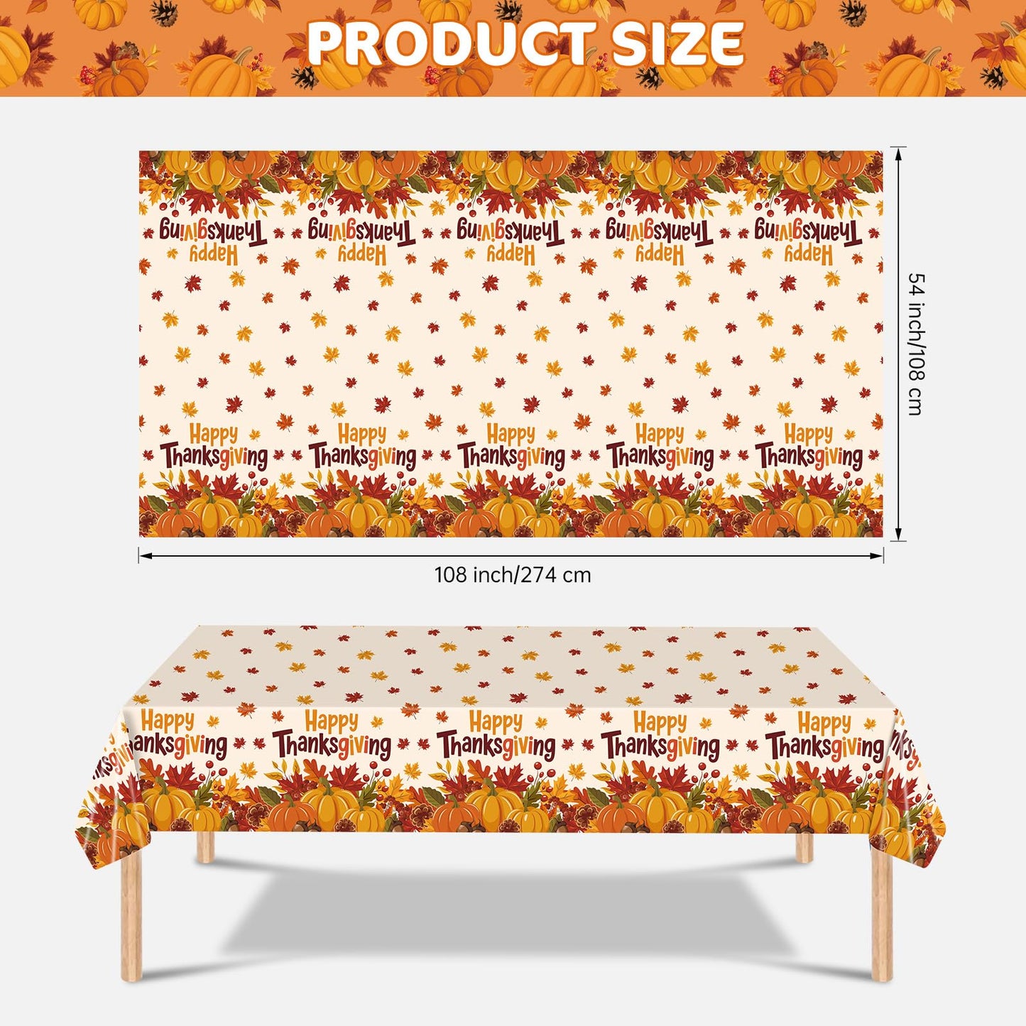 3 Pcs Happy Thanksgiving Tablecloths - Disposable Rectangle Fall Tablecloth, Plastic Pumpkin Table Cloth Maple Leaves Table Cover for Autumn