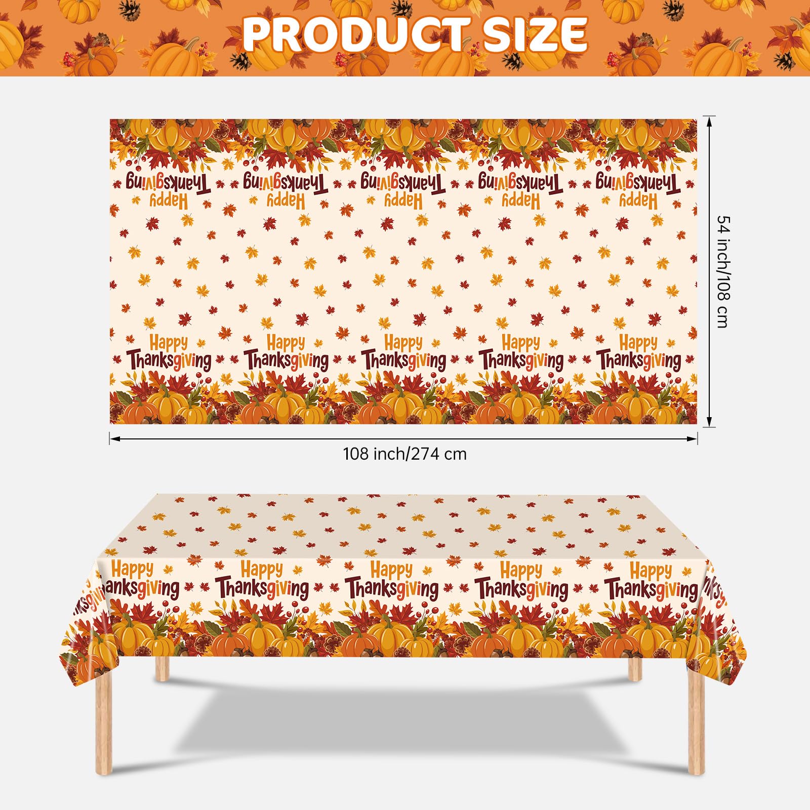 3 Pcs Happy Thanksgiving Tablecloths - Disposable Rectangle Fall Tablecloth, Plastic Pumpkin Table Cloth Maple Leaves Table Cover for Autumn