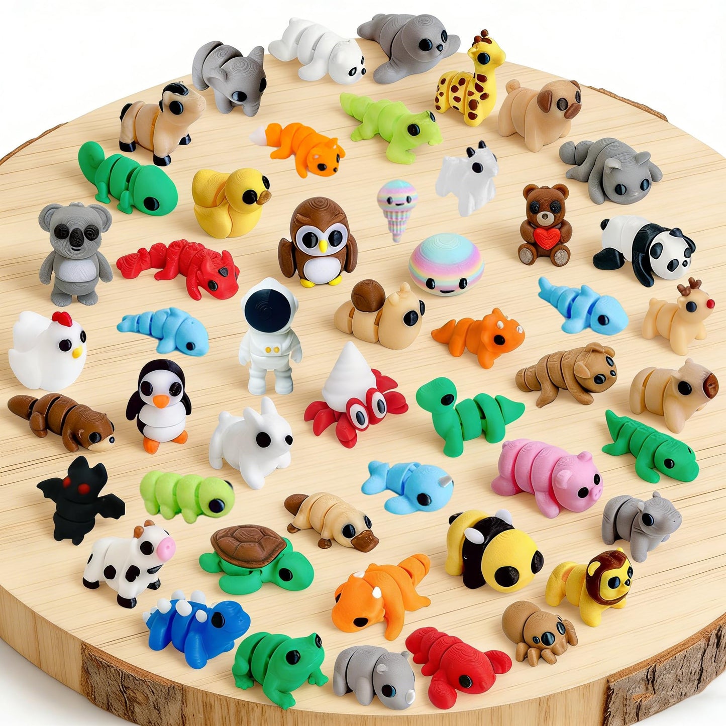 CNSTAR 50PCS Mini 3D Printed Animal Figurines Bulk, Articulated Flexible Fidget Toy Mystery Set, Random Small Animal Figures for Kids Classroom