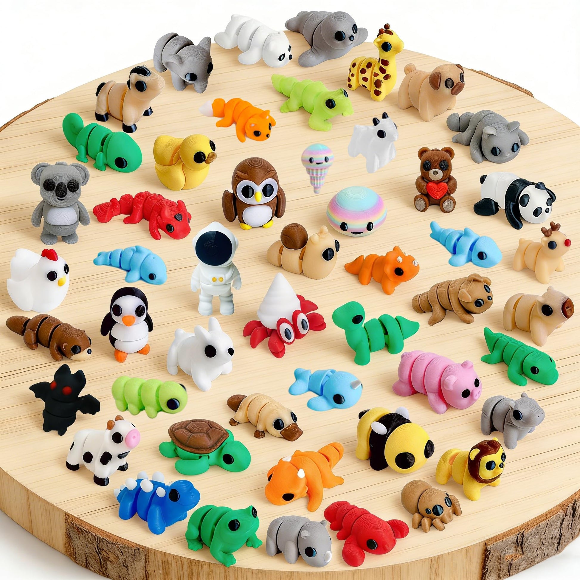 CNSTAR 50PCS Mini 3D Printed Animal Figurines Bulk, Articulated Flexible Fidget Toy Mystery Set, Random Small Animal Figures for Kids Classroom