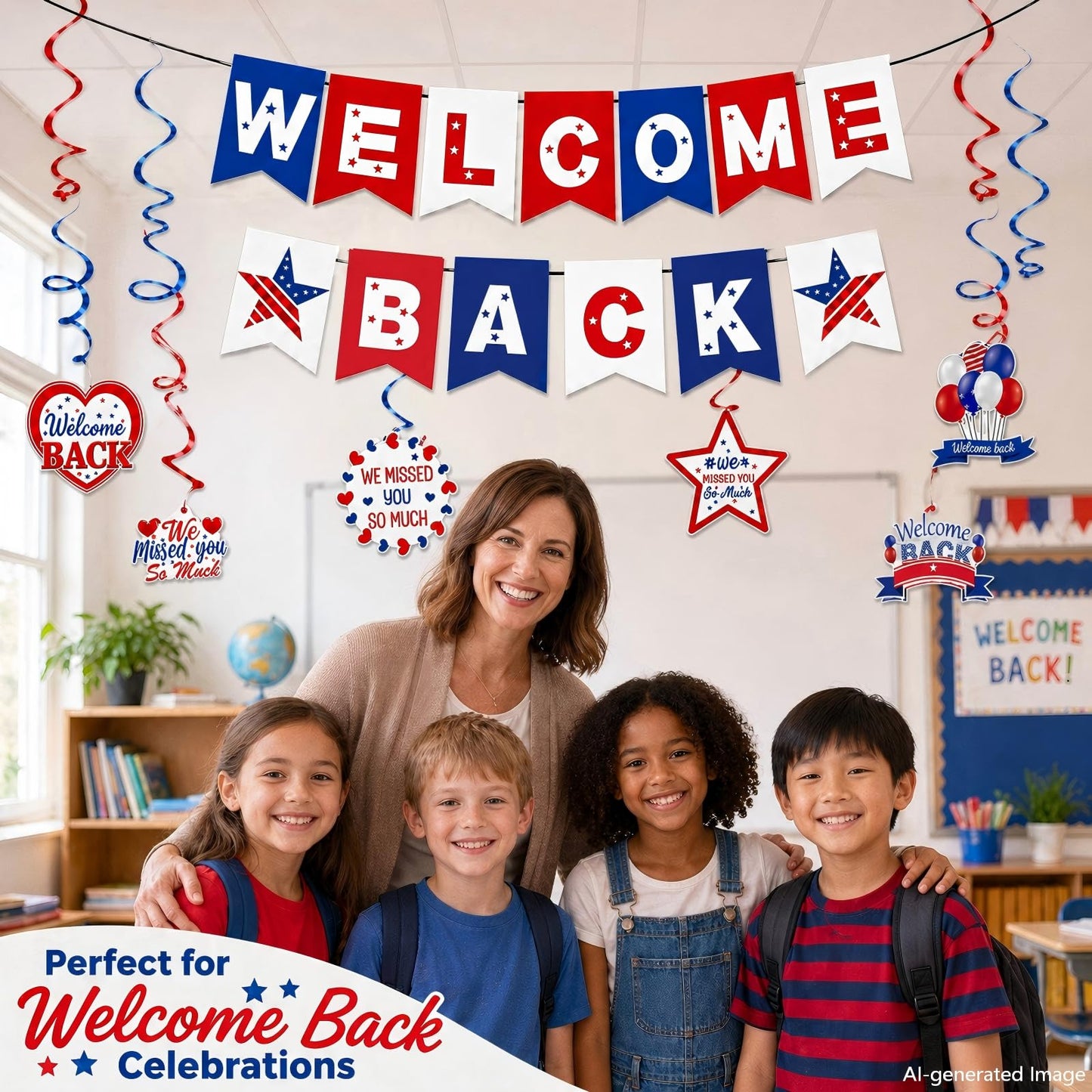 Welcome Back Decorations with Welcome Back Banner and 6 Hanging Swirls