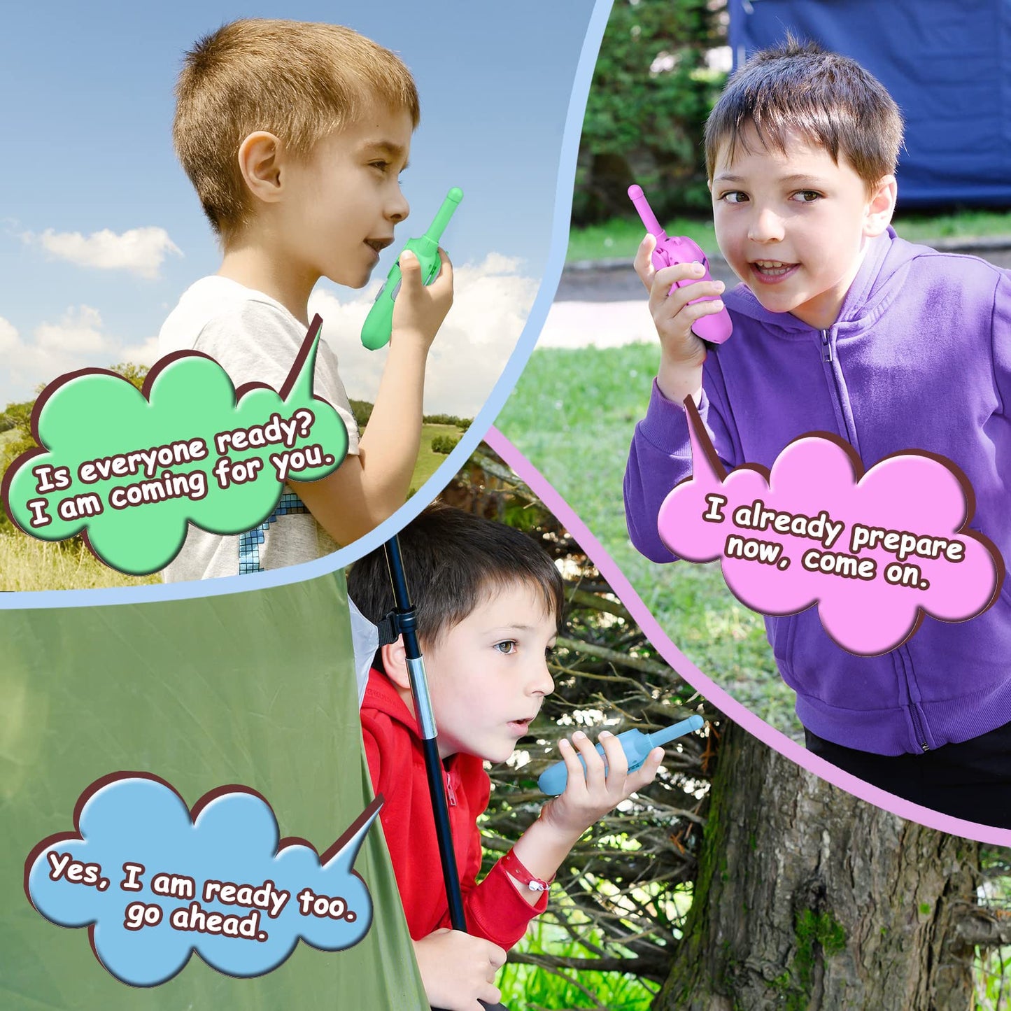 Wcfish Walkie Talkies for Kids Rechargeable 3 Pack, Providing 48hrs Working Time and Long Range of 3KMs, Best Gift for Kids Aged 3-12 Years