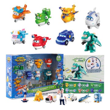 Super Wings 15-Pack Transforming Toys 2 inch Airplane Robot Mini Action Figures with Real Mobile Wheels for Kids 3 4 5 6 7 8+ Birthday Party Supplies