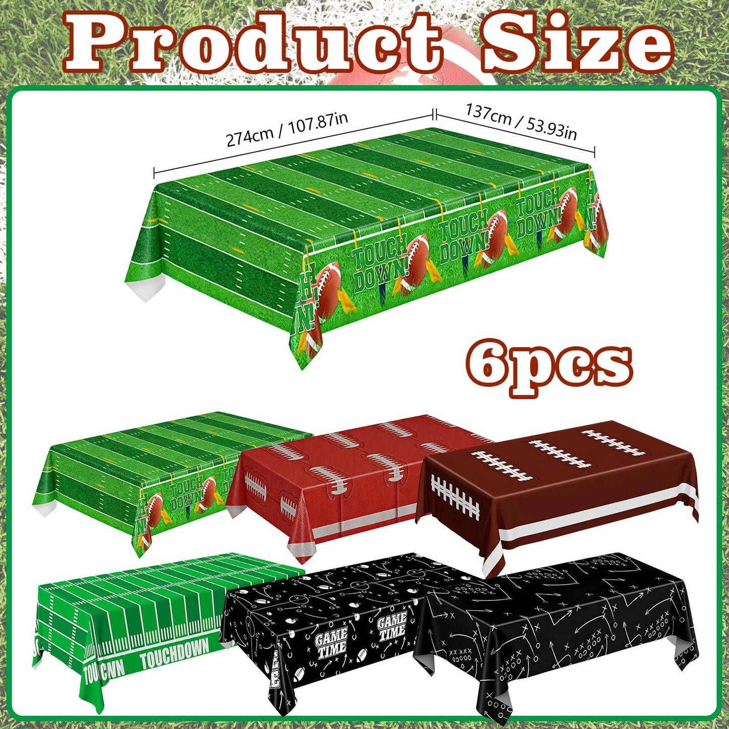Huangfbfx 6Pcs Football Tablecloth Disposable Plastic - Rugby Tablecloth Football Party Decorations Table Cover for Gameday Tailgate Birthday Football