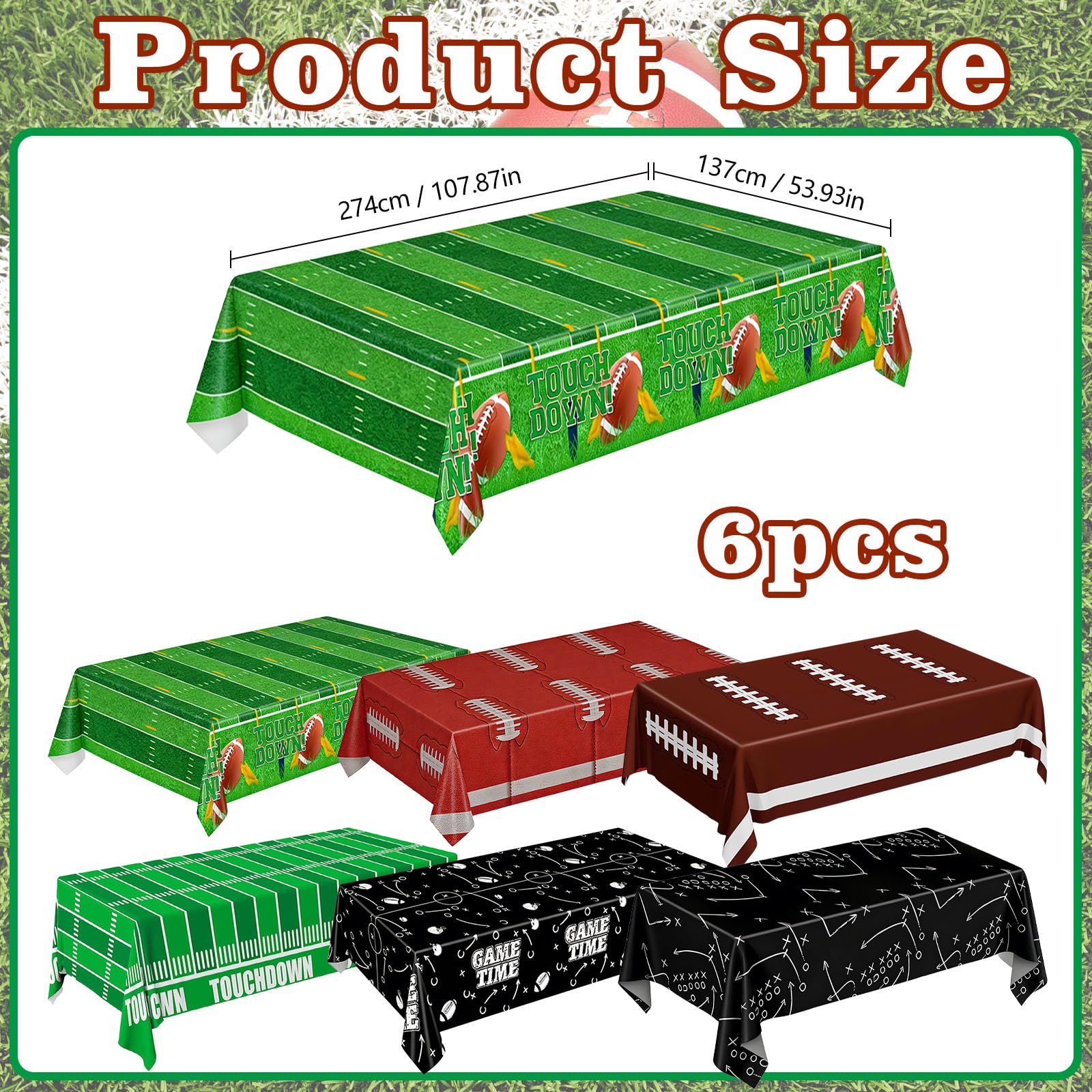 Huangfbfx 6Pcs Football Tablecloth Disposable Plastic - Rugby Tablecloth Football Party Decorations Table Cover for Gameday Tailgate Birthday Football