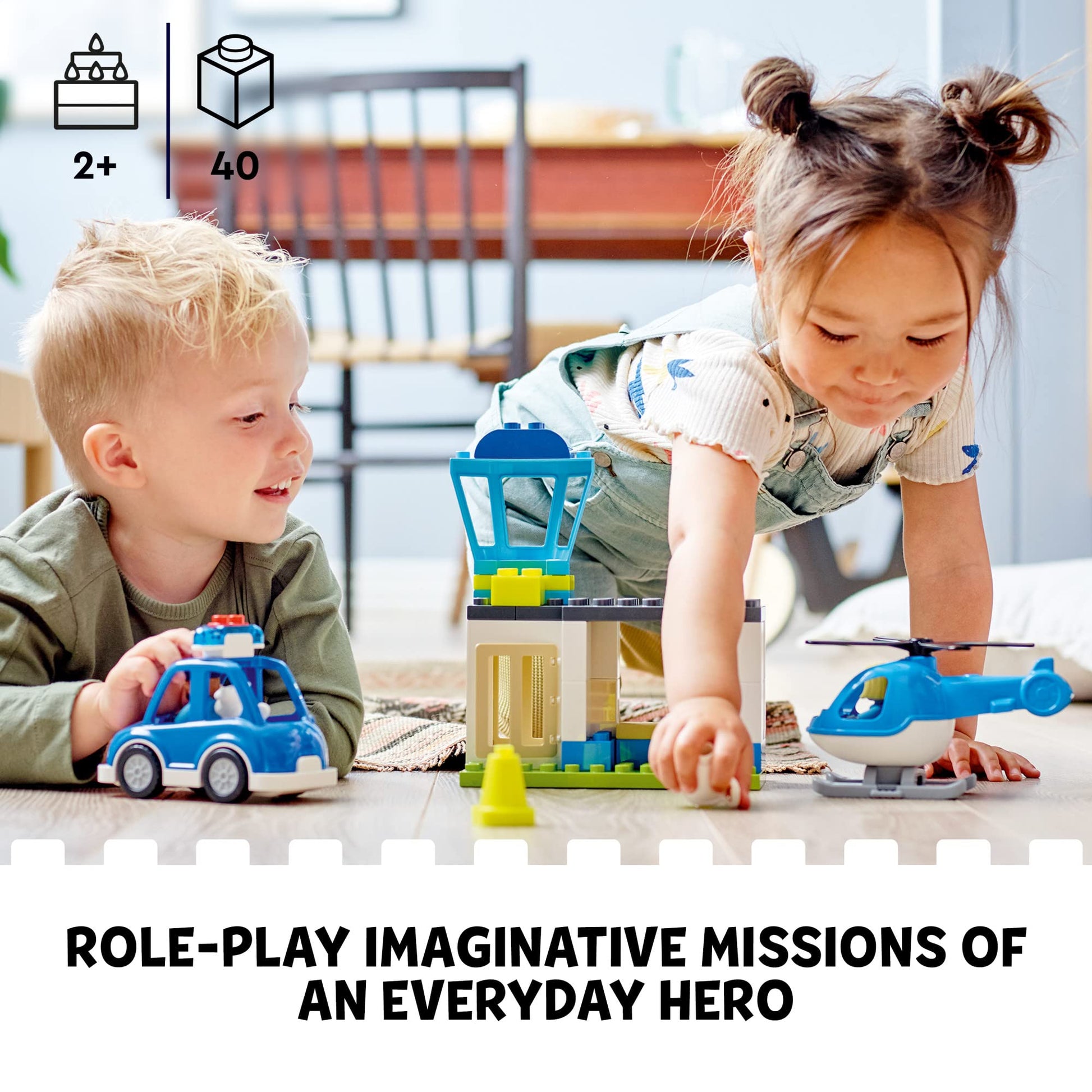 LEGO DUPLO Rescue Police Station 10959 Push & Go Car Toy with Lights and Siren Plus Helicopter, Early Learning Toys for Toddlers, Boys & Girls 2 Plus