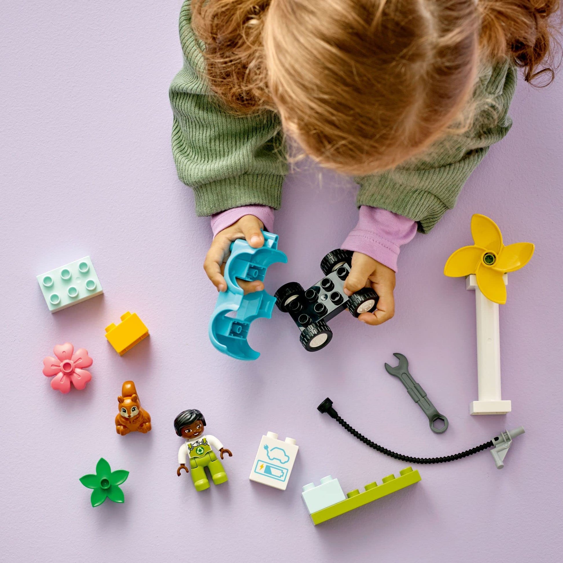 LEGO DUPLO Town Wind Turbine and Electric Car 10985 Early Development Building Toy, Includes Charging Station for Pretend Play, Great Gift for Toddler