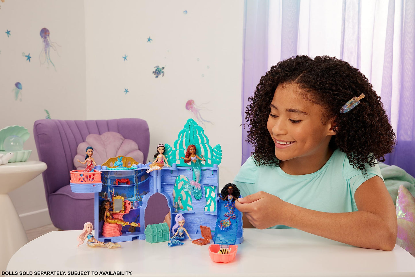 Mattel Disney The Little Mermaid Storytime Stackers Ariel’s Grotto Playset, Stackable Dollhouse with Small Doll & 10 Accessories