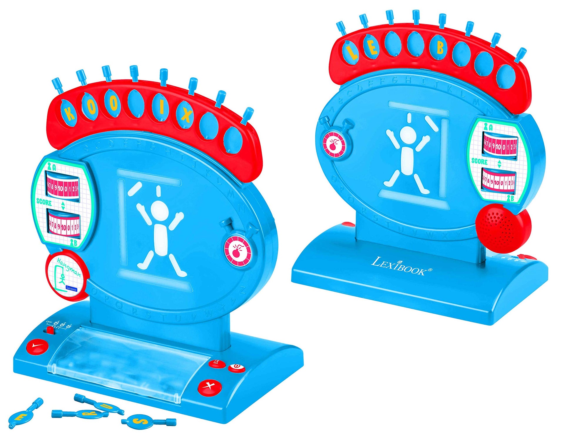 LEXiBOOK Electronic Hangman Game, Child and Family Board Game, Spelling and Vocabulary, Light and Sound Effects, 2 Players, Blue/red, JG800