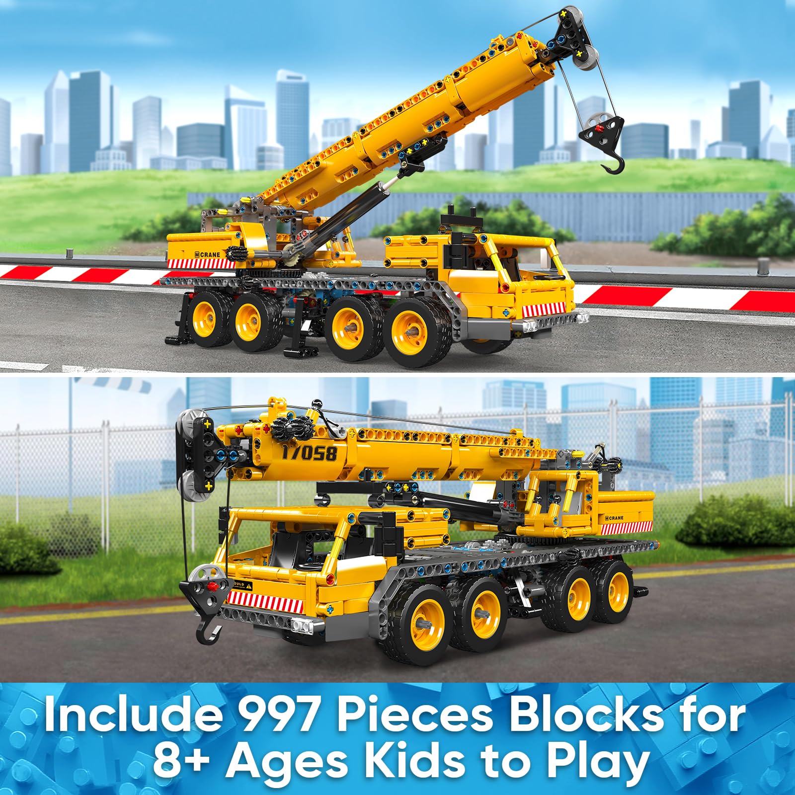 Mould King 17058 Crane Building Blocks Kit, 997 Pieces Crane Truck Model to Build, DIY Constration Toy Collectibles/Exhibition for Adult/Kids