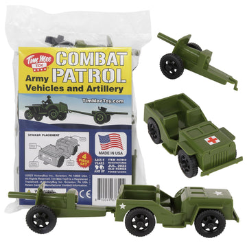 TimMee Combat Patrol Willys & Artillery - OD Green 4pc Playset USA Made