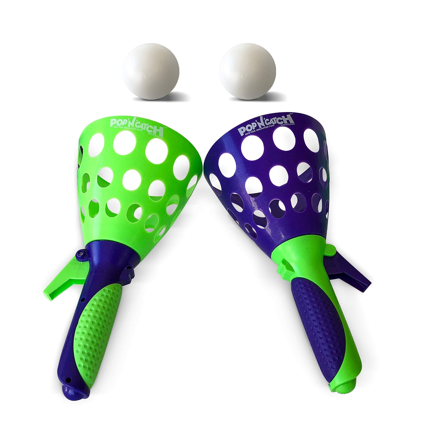 Geospace Original POP 'N Catch Family Skill Game with 2 Launchers - Launch & Catch The Ball for Hours of Fun! Perfect for Backyard, Beach or Tailgate