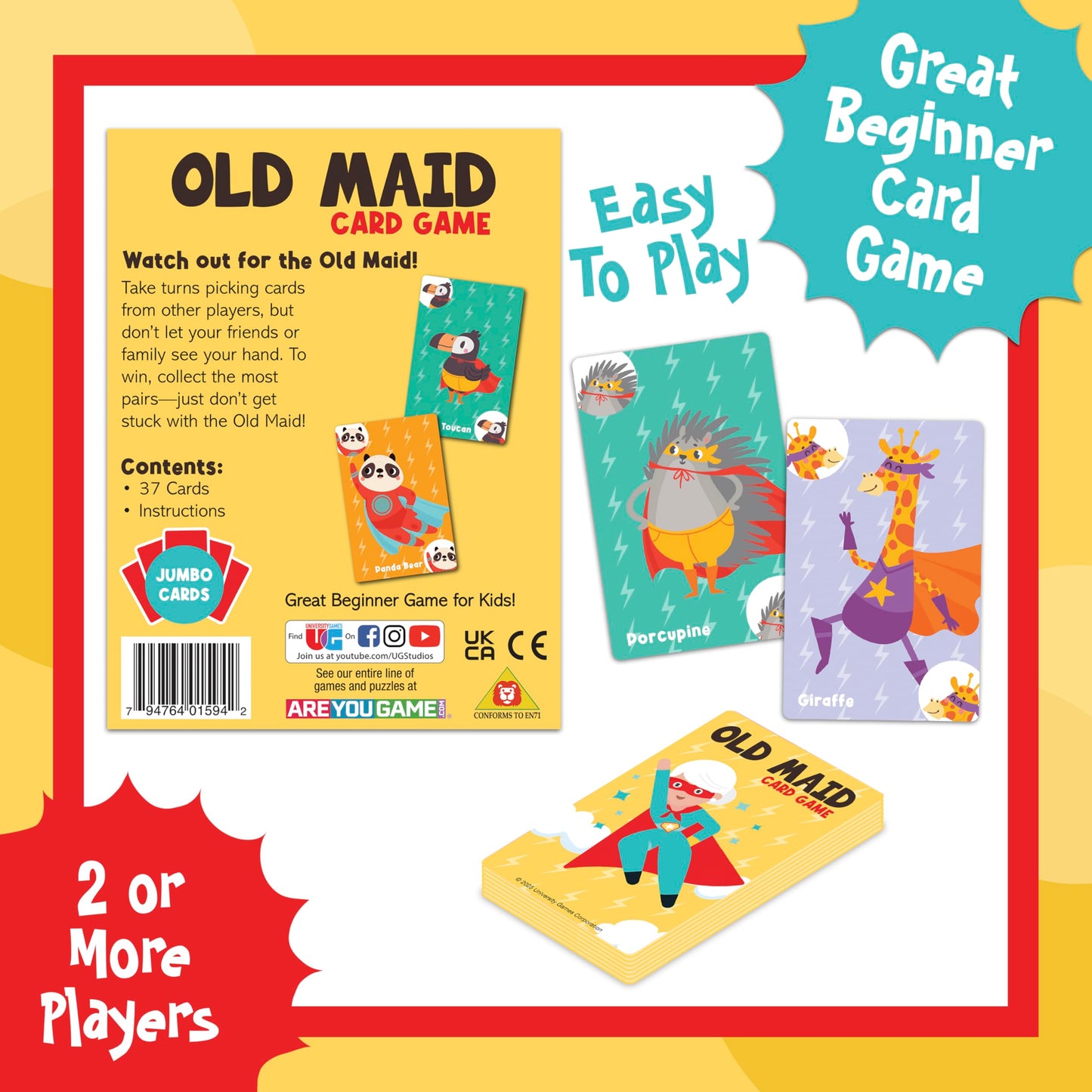 University Games Old Maid Card Game - Jumbo Size, Colorful Character Cards for Kids Ages 4 and Up, Fun Family and Educational Game