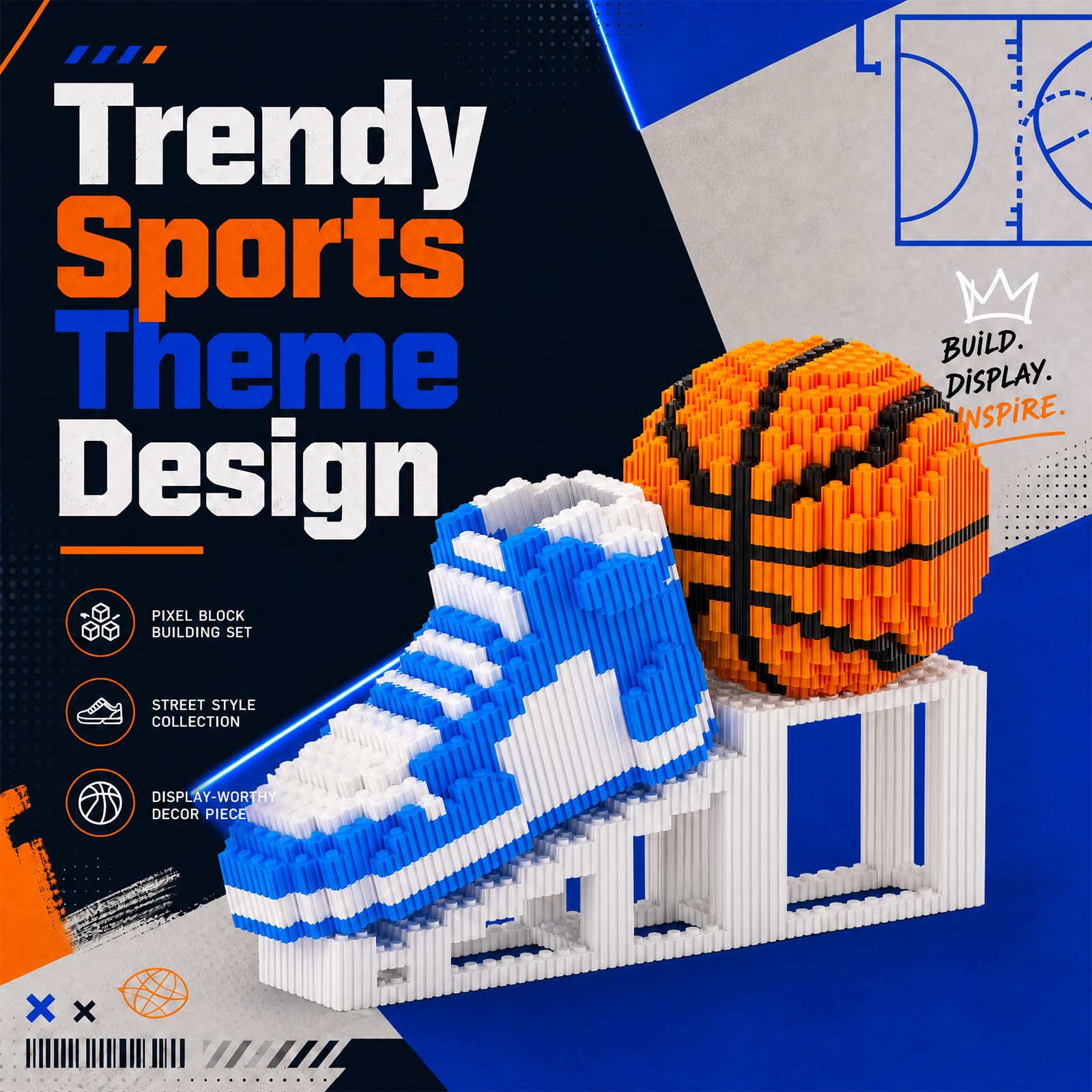 APENGBAOL Basketball Shoe & Ball Building Blocks, 2730 PCS Mini Micro Bricks with Display Stand, Gift for Basketball Lovers
