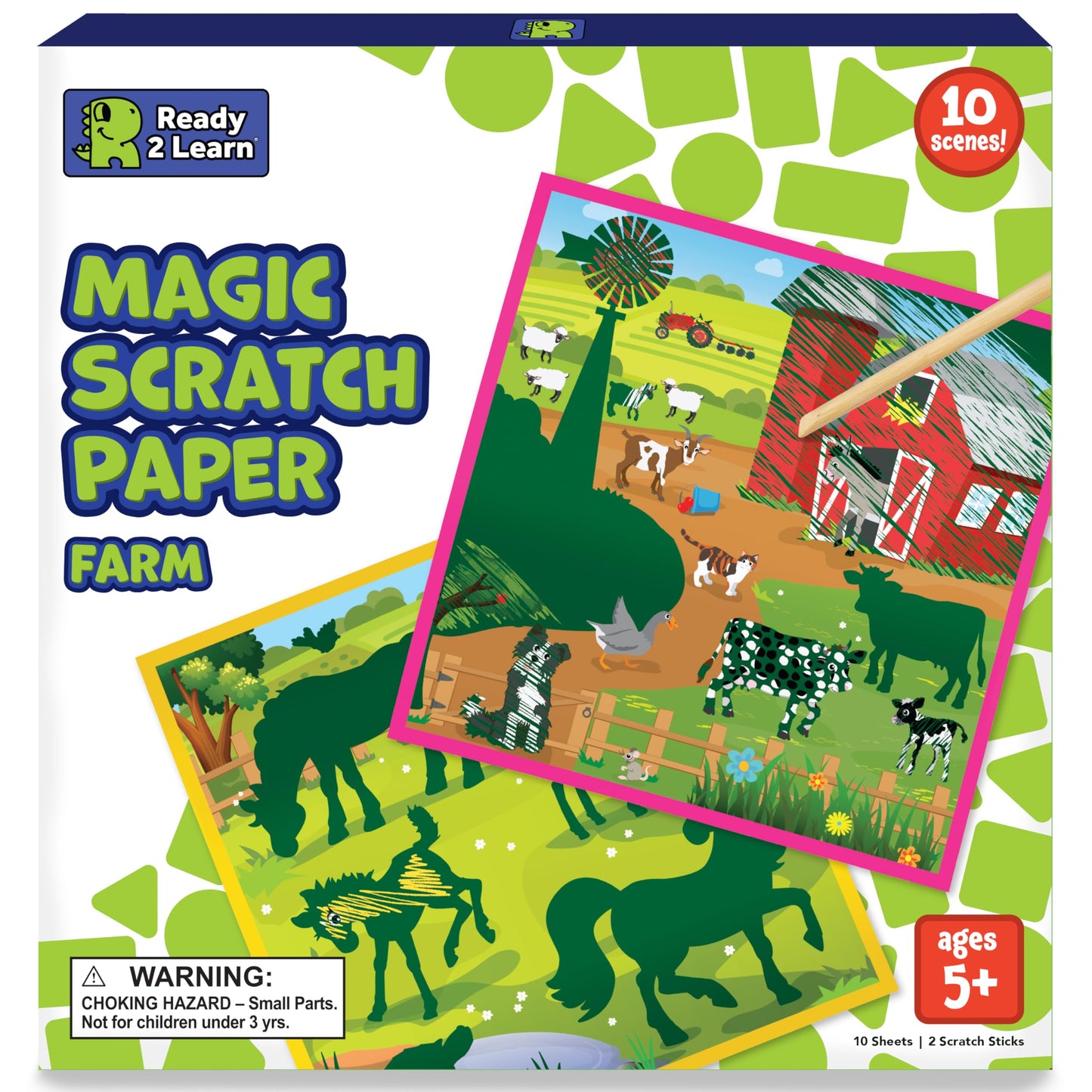 READY 2 LEARN Magic Scratch Paper - Farm - 10 Vibrant Scenes - Scratch Art for Kids - Reveal Colorful, Farmland Designs