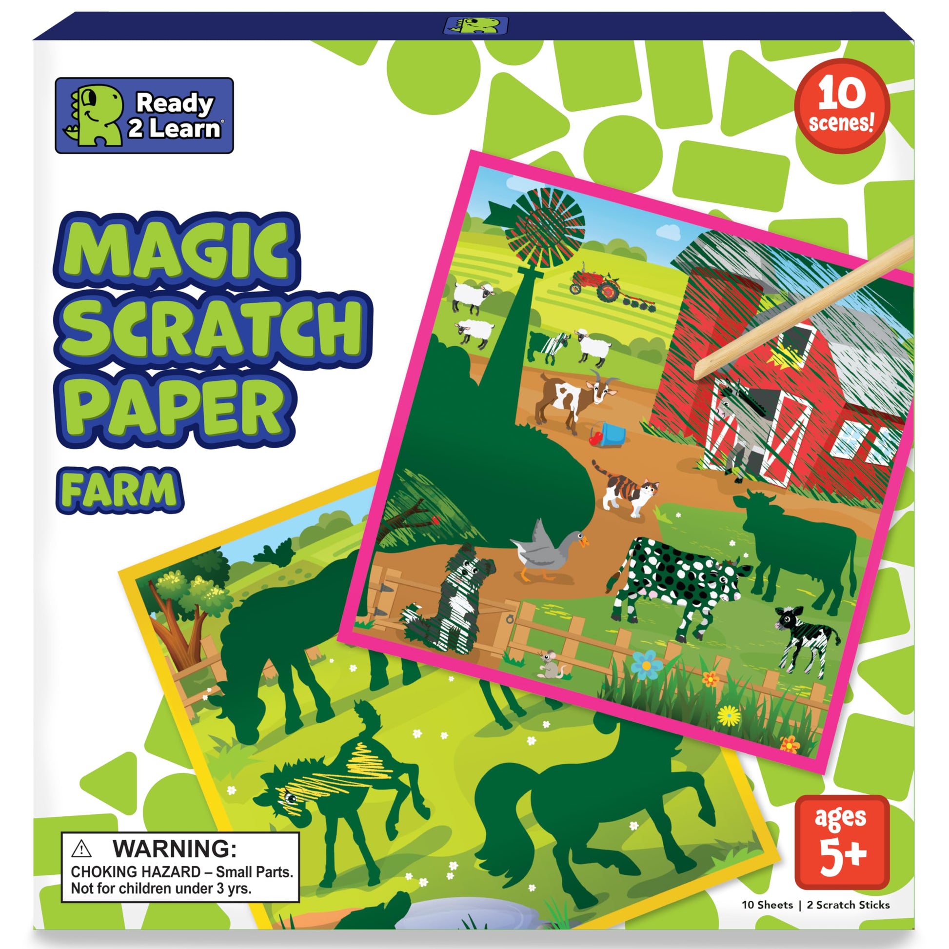 READY 2 LEARN Magic Scratch Paper - Farm - 10 Vibrant Scenes - Scratch Art for Kids - Reveal Colorful, Farmland Designs